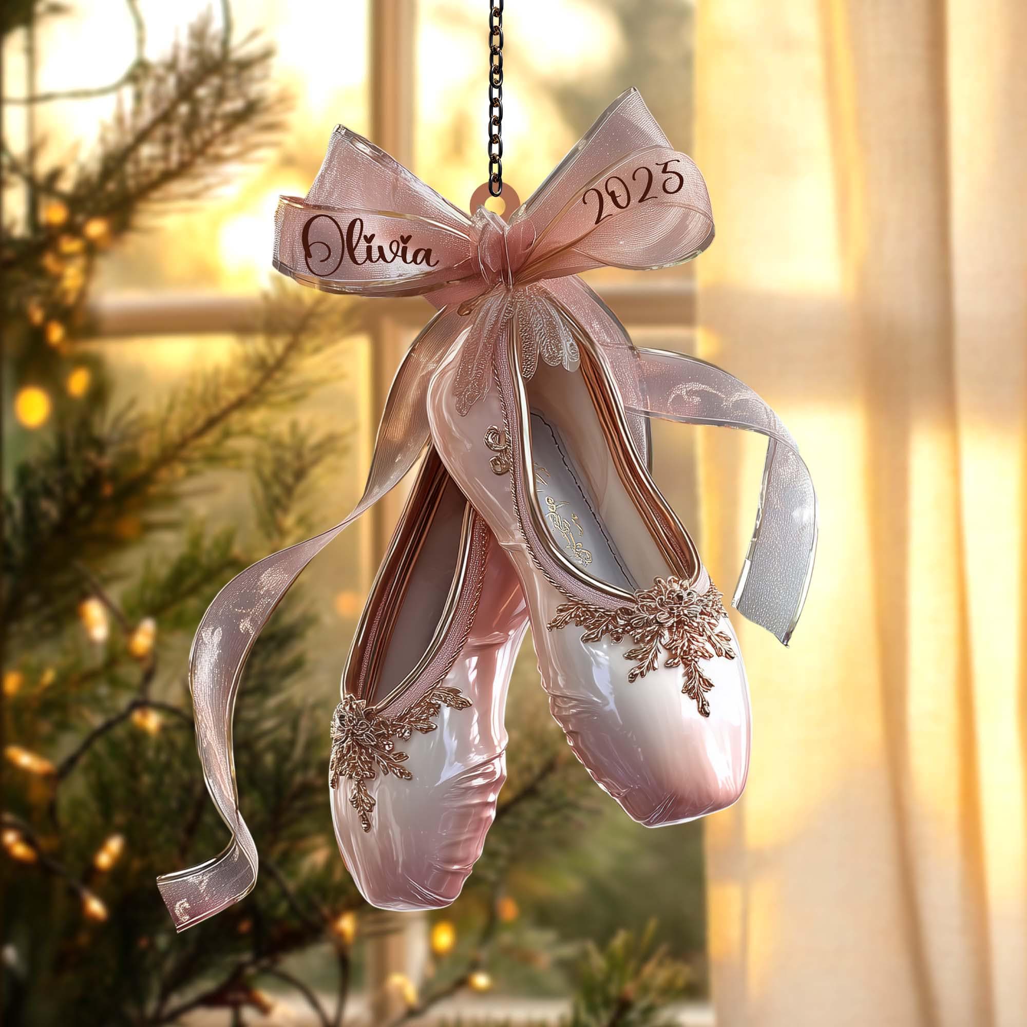 Ballet Shoes Christmas Ornament, Pink Pointe Shoe Acrylic Tree Hanging, Nutcracker Gift, Elegant Ballerina Holiday Decor 2025,