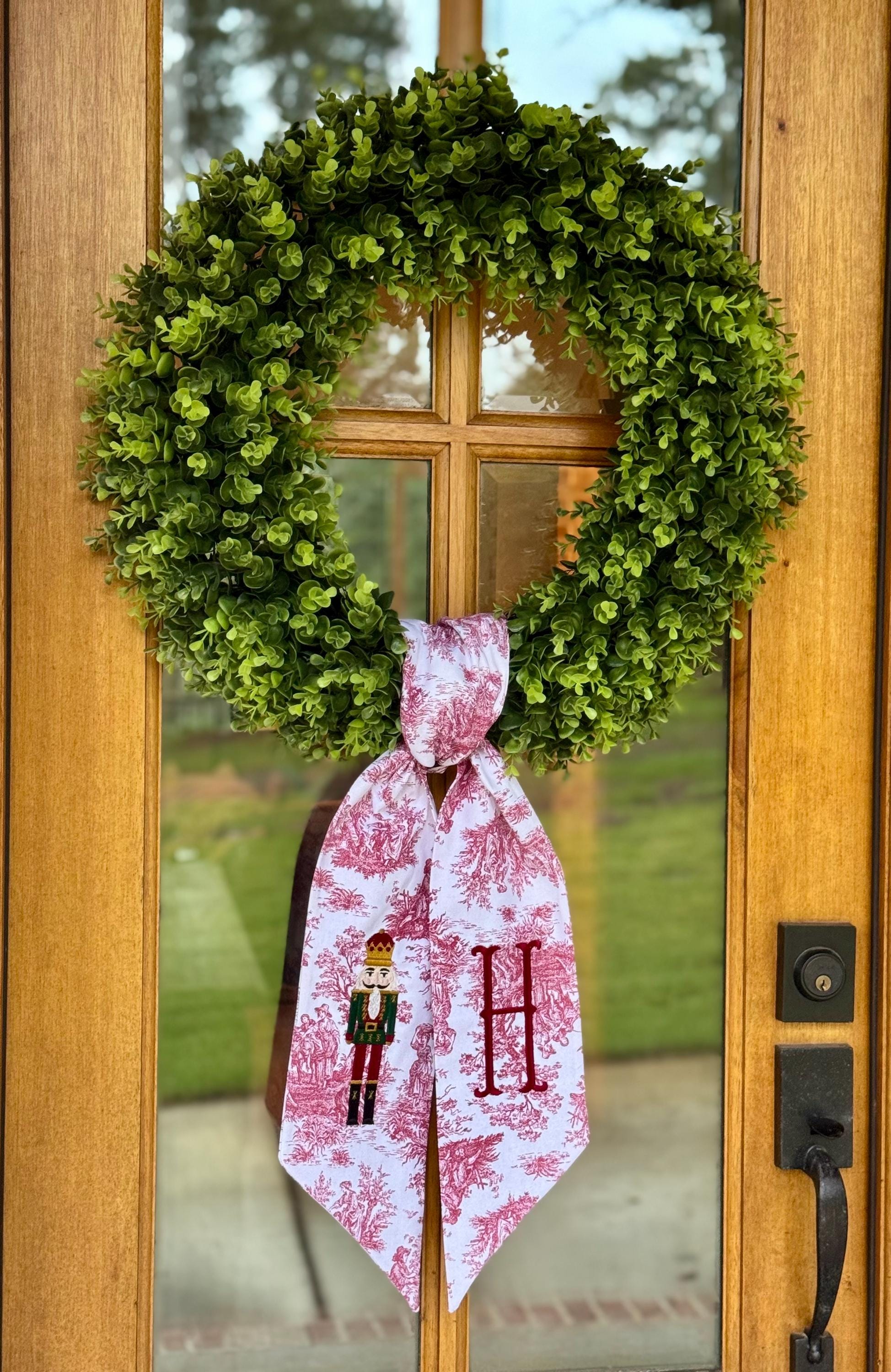 Christmas Nutcracker Wreath Sash. Toile Sash. Personalized Christmas Decor.