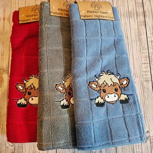 Highland Cow Embroidered Kitchen Towel Crafted by Designs By Scamper, Housewarming Gift, Cow Enthusiast, Farm Kitchen Decor