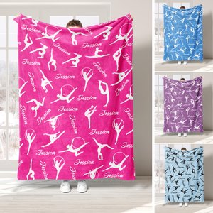 Personalized Gymnastic Blanket, Custom Name Soft Cozy Sherpa Fleece Throw Blankets, Sport Gift for Gymnast, Daughter, Girl, Kid, Team