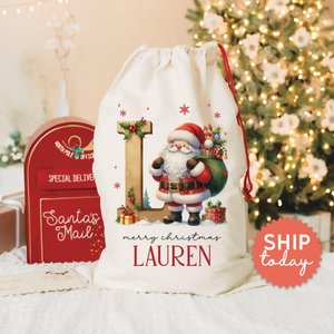 Personalized Santa Claus Christmas Gift bags, Custom Santa Design Christmas Bag, Christmas Present Bag, Holiday Gift Bags for Kids, (CB-70)