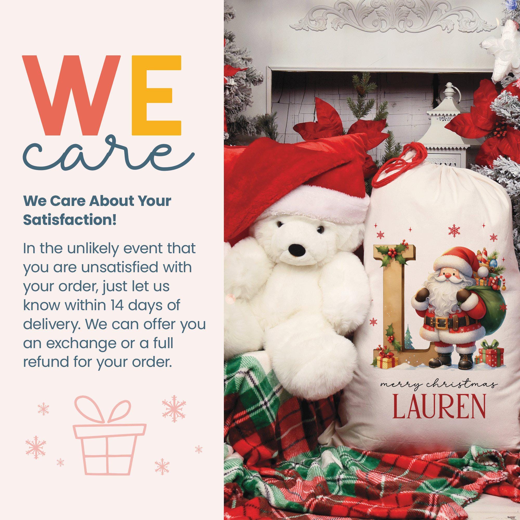 Personalized Santa Claus Christmas Gift bags, Custom Santa Design Christmas Bag, Christmas Present Bag, Holiday Gift Bags for Kids, (CB-70)