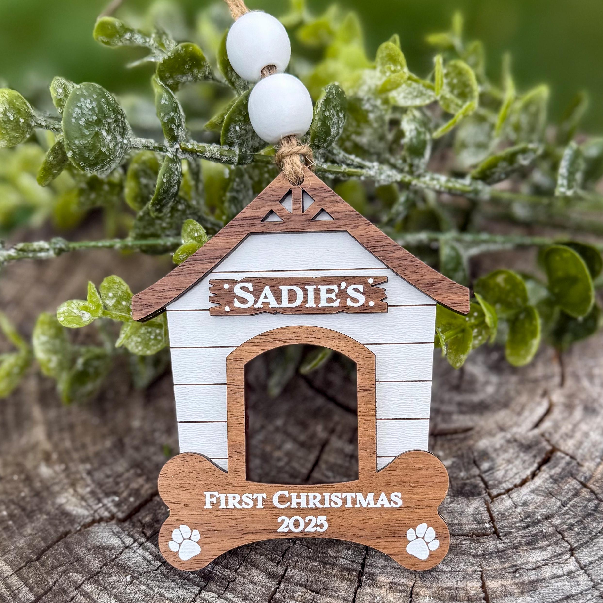 Personalized Pets First Christmas Ornament, Dog Paw Print 1st Christmas Keepsake, Puppy’s First Xmas, Handmade Pet Owner Gift Dog House