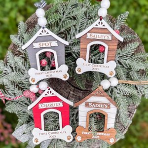 Personalized Pets First Christmas Ornament, Dog Paw Print 1st Christmas Keepsake, Puppy’s First Xmas, Handmade Pet Owner Gift Dog House