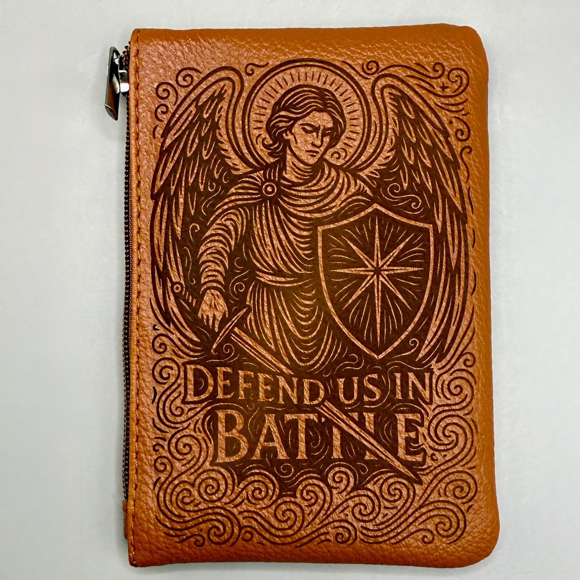 Engraved Rosary Pouch: Custom Catholic Gift, Saint Michael Protect us in Battle Design
