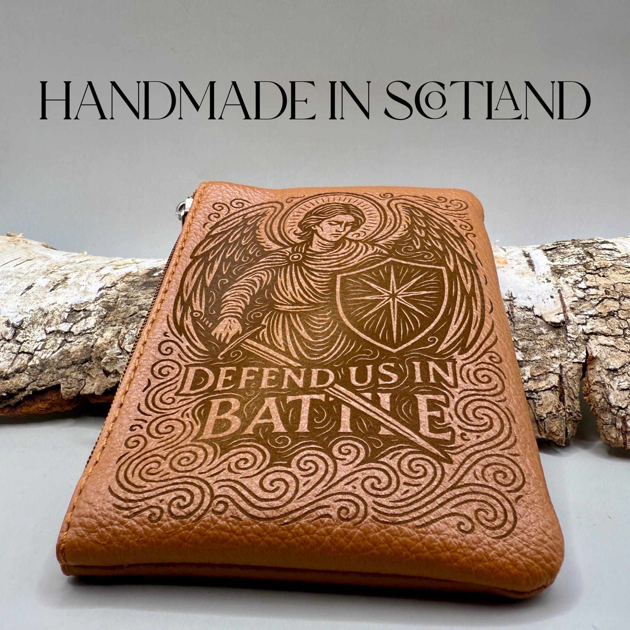 Engraved Rosary Pouch: Custom Catholic Gift, Saint Michael Protect us in Battle Design