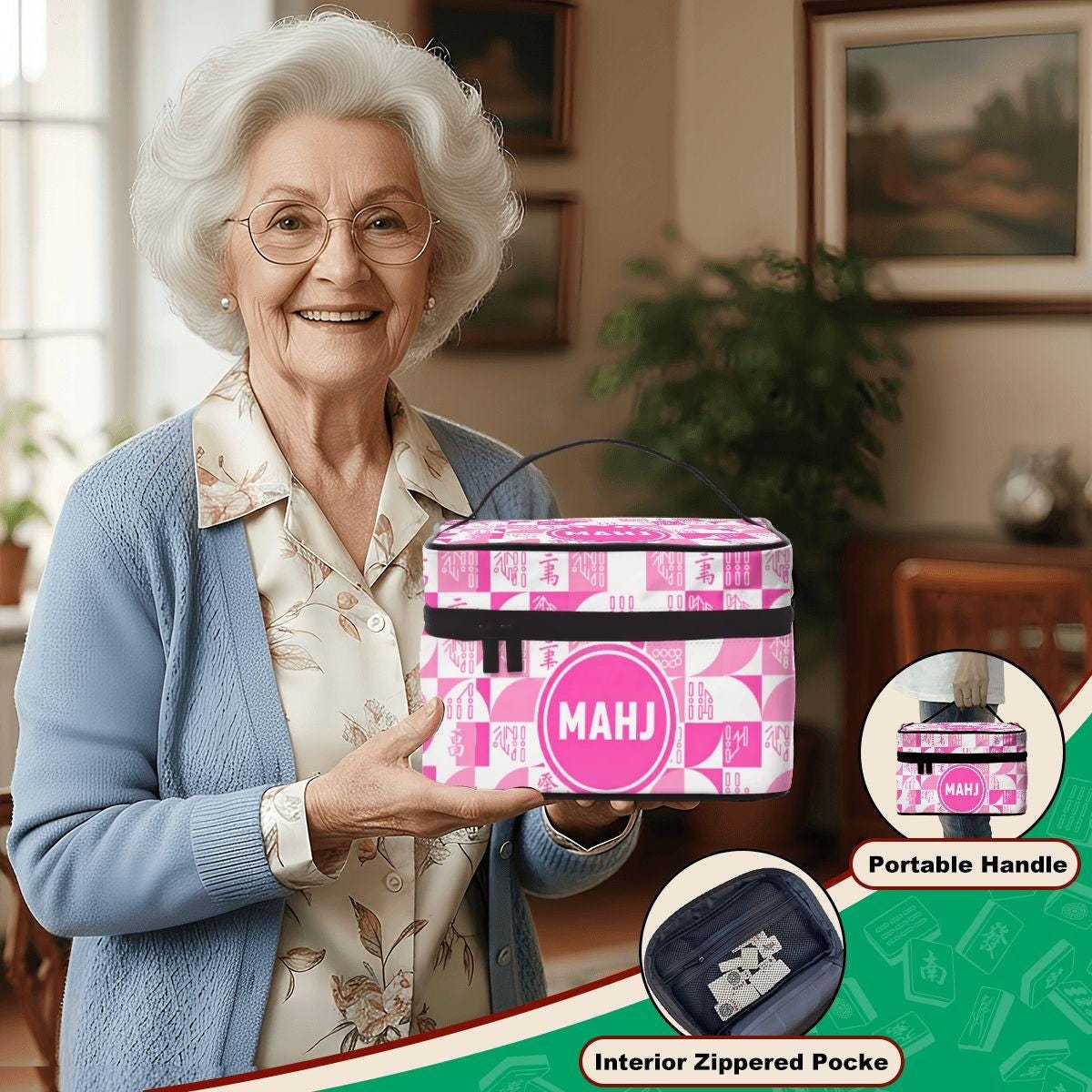 Portable Mahjong Set Bag: Mahjong Carrying Case, Game Night Organizer