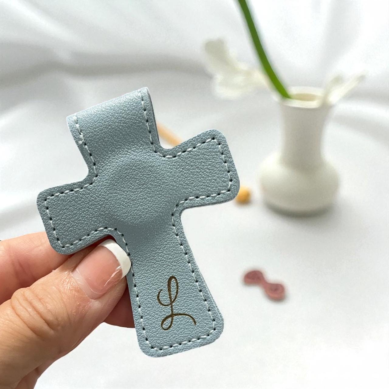 Personalized Small Cross Leather Magnetic Bookmark 2.5" Custom Engraved Reader Gift