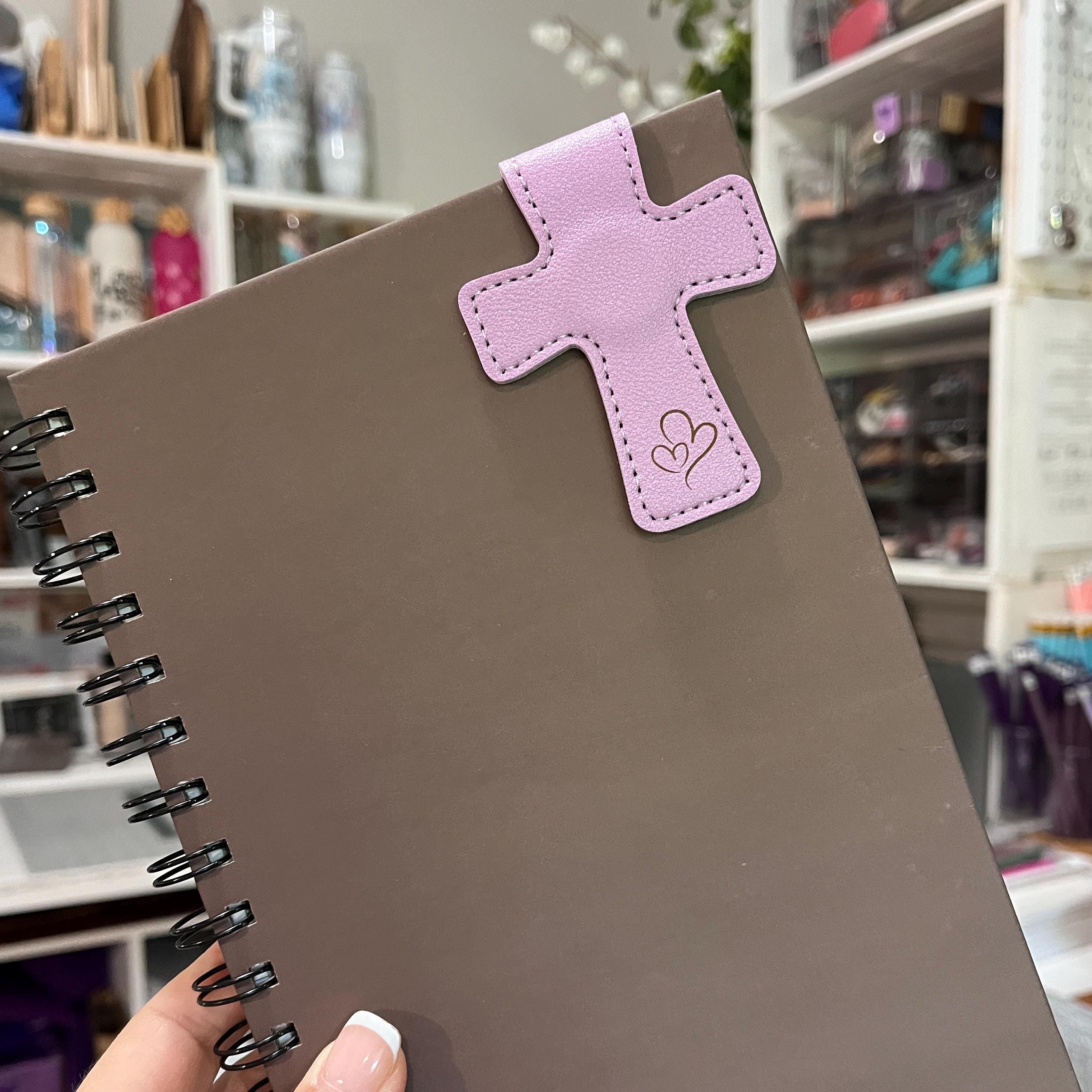 Personalized Small Cross Leather Magnetic Bookmark 2.5" Custom Engraved Reader Gift