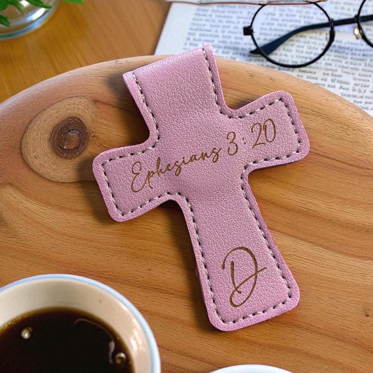 Personalized Small Cross Leather Magnetic Bookmark 2.5" Custom Engraved Reader Gift