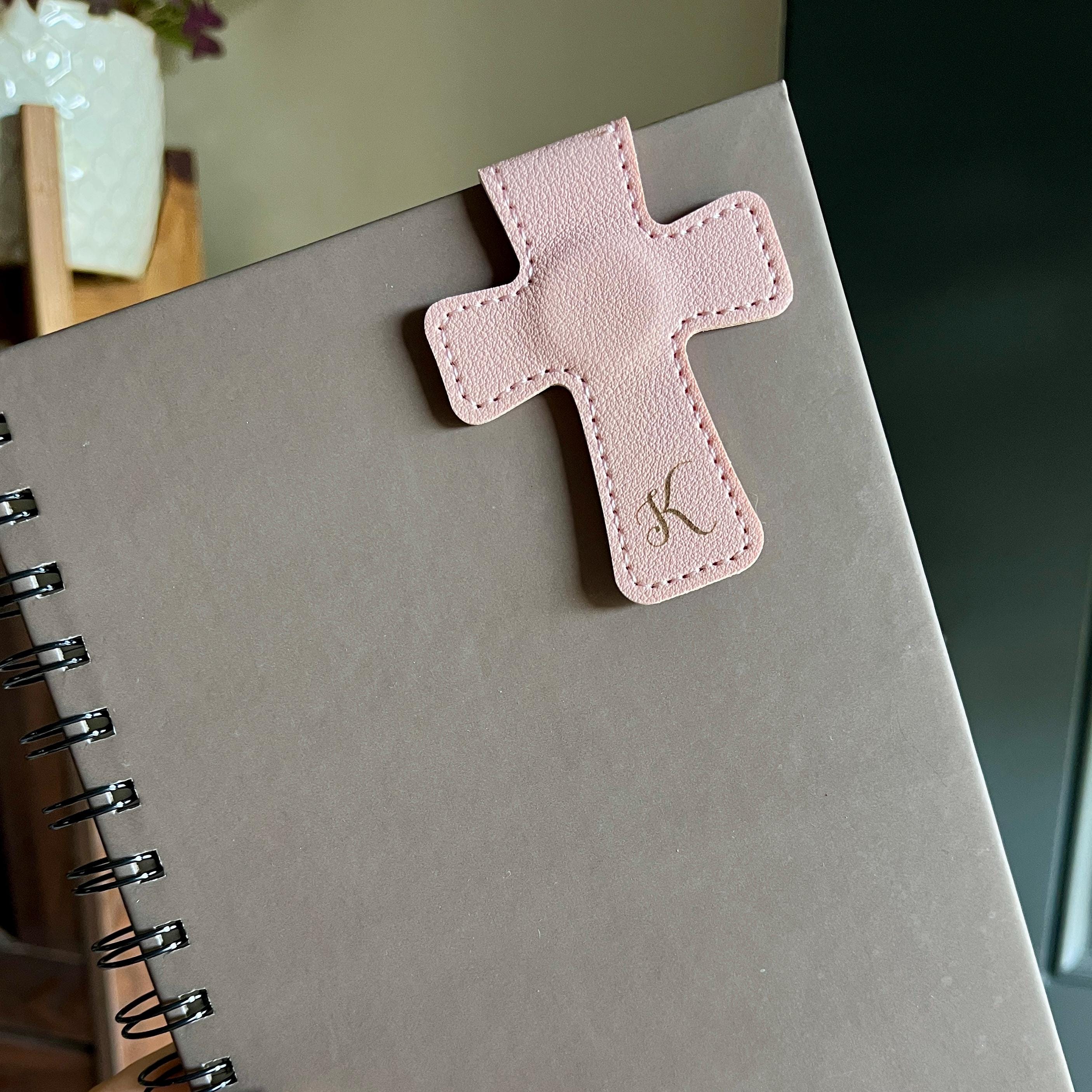 Personalized Small Cross Leather Magnetic Bookmark 2.5" Custom Engraved Reader Gift