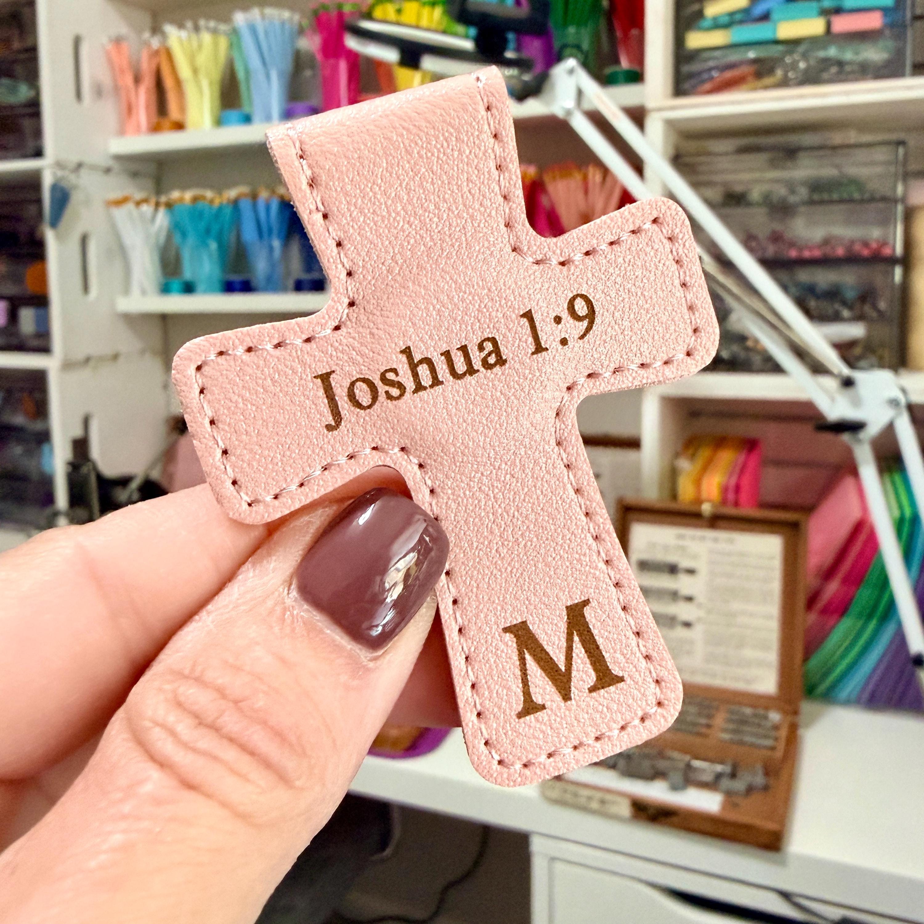 Personalized Small Cross Leather Magnetic Bookmark 2.5" Custom Engraved Reader Gift