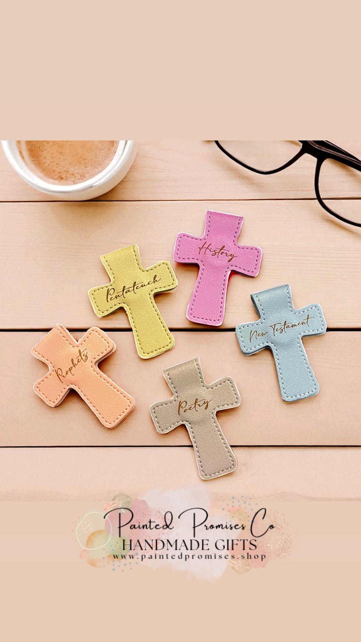 Personalized Small Cross Leather Magnetic Bookmark 2.5" Custom Engraved Reader Gift