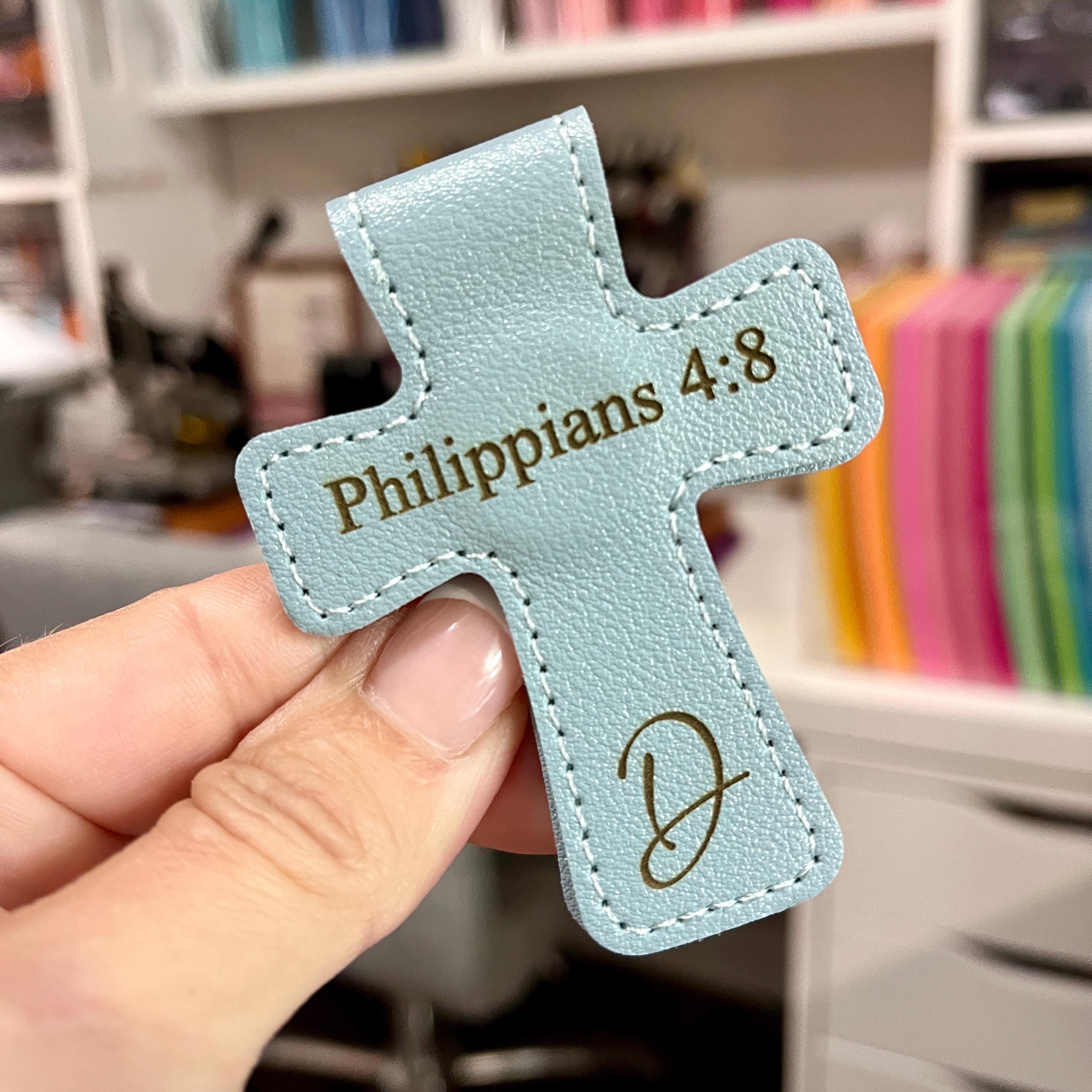 Personalized Small Cross Leather Magnetic Bookmark 2.5" Custom Engraved Reader Gift