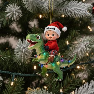 Personalized Cute Dinosaur and Baby Christmas Ornament with Name, Baby's First Christmas Acrylic Keepsake, Christmas Gift for Babies/Newborns