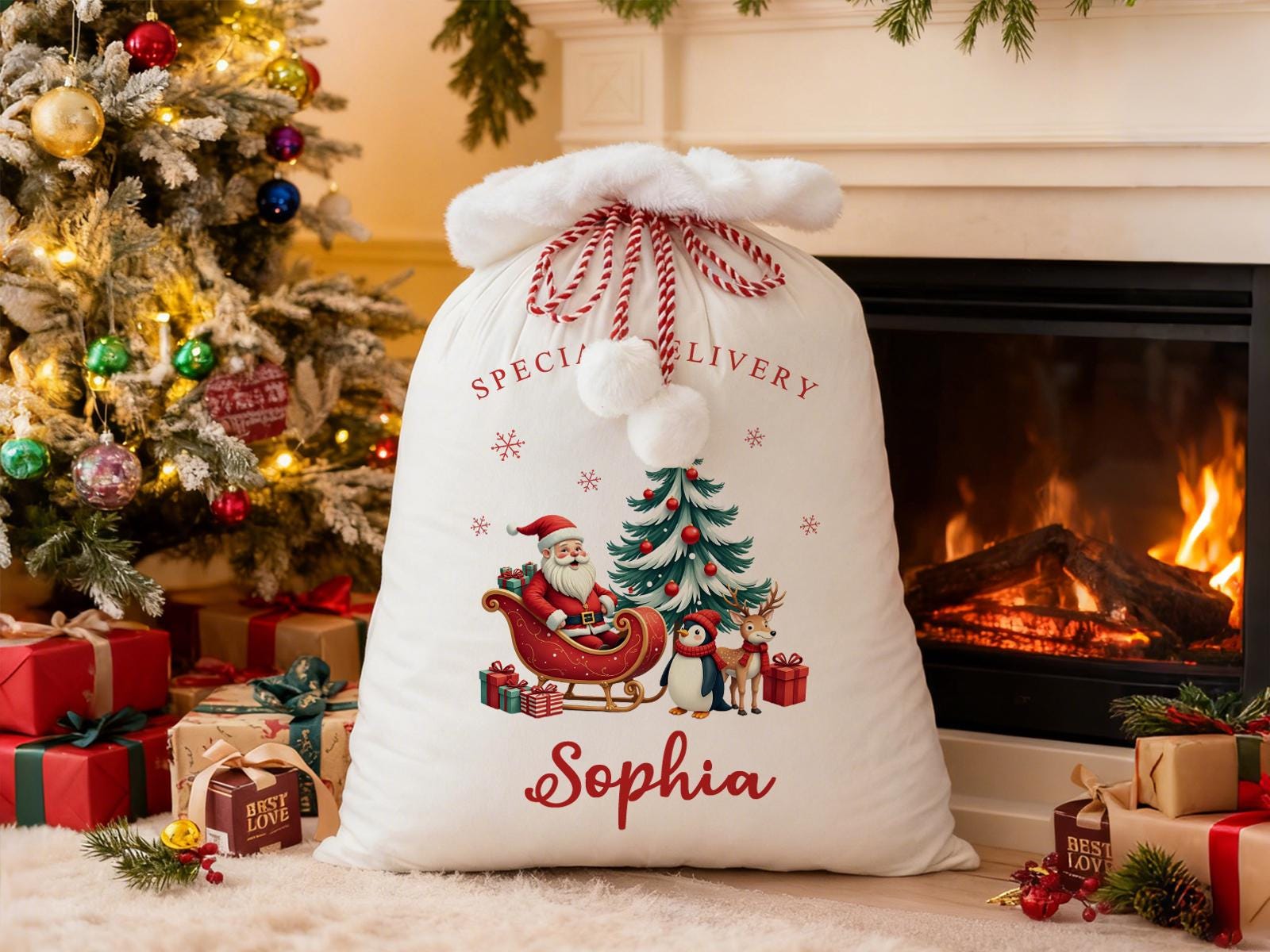 Personalized Large Santa Sack,Custom Name Christmas Gift Bag,Velvet Stocking Sack,Custom Xmas Toy Bag,Christmas Bag,Holiday Gift Bag,Xmas.