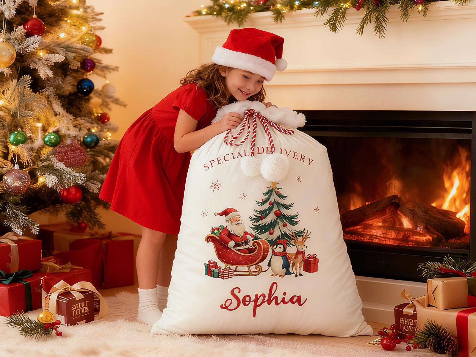 Personalized Large Santa Sack,Custom Name Christmas Gift Bag,Velvet Stocking Sack,Custom Xmas Toy Bag,Christmas Bag,Holiday Gift Bag,Xmas.
