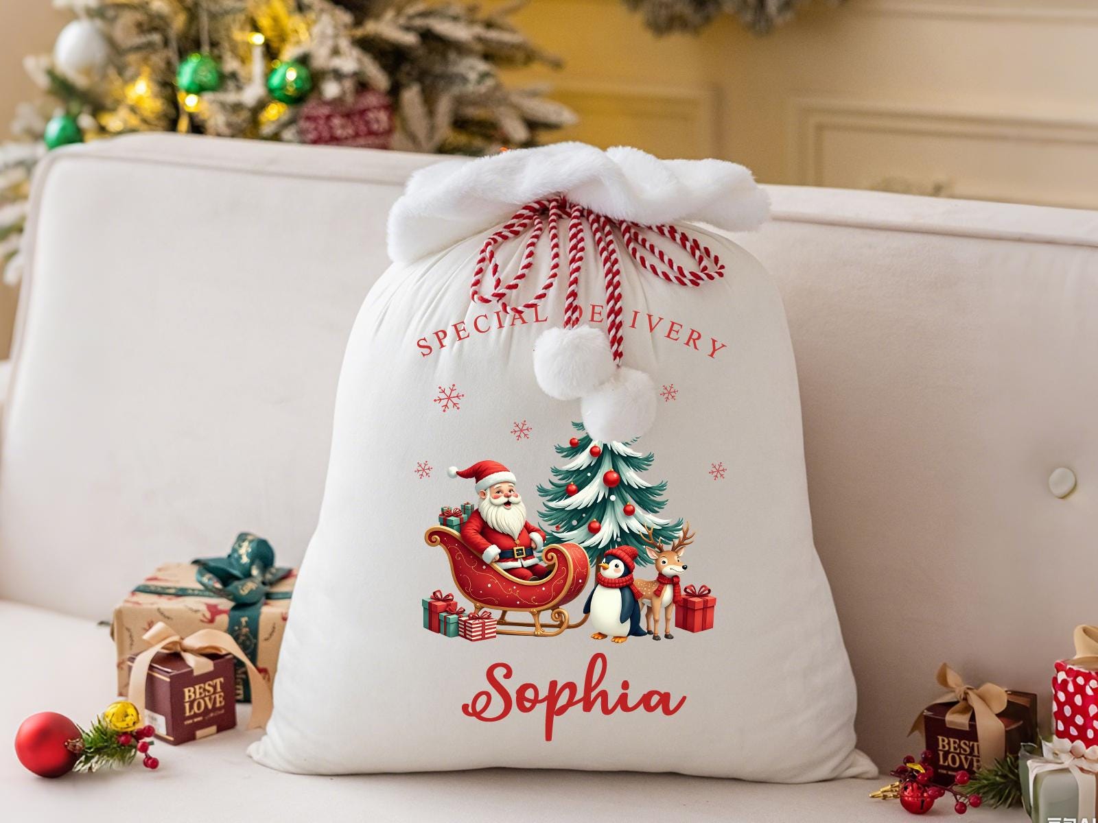 Personalized Large Santa Sack,Custom Name Christmas Gift Bag,Velvet Stocking Sack,Custom Xmas Toy Bag,Christmas Bag,Holiday Gift Bag,Xmas.
