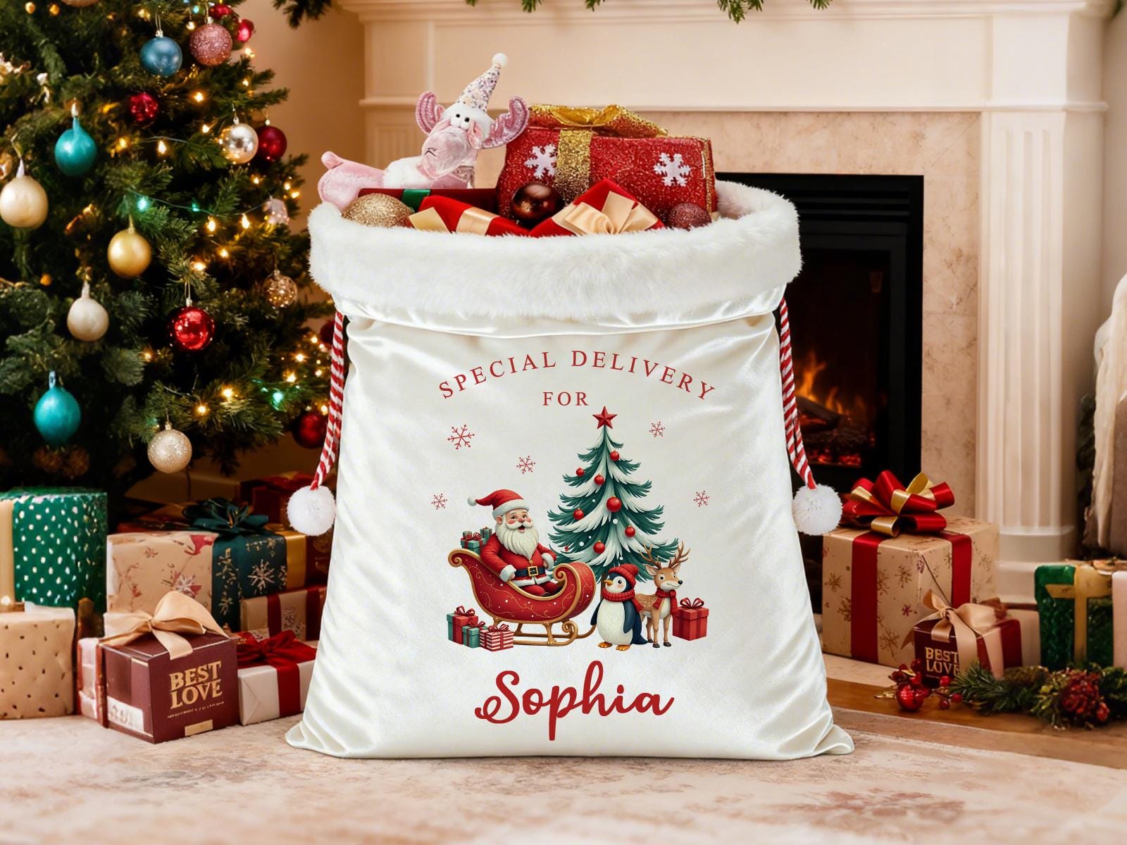 Personalized Large Santa Sack,Custom Name Christmas Gift Bag,Velvet Stocking Sack,Custom Xmas Toy Bag,Christmas Bag,Holiday Gift Bag,Xmas.