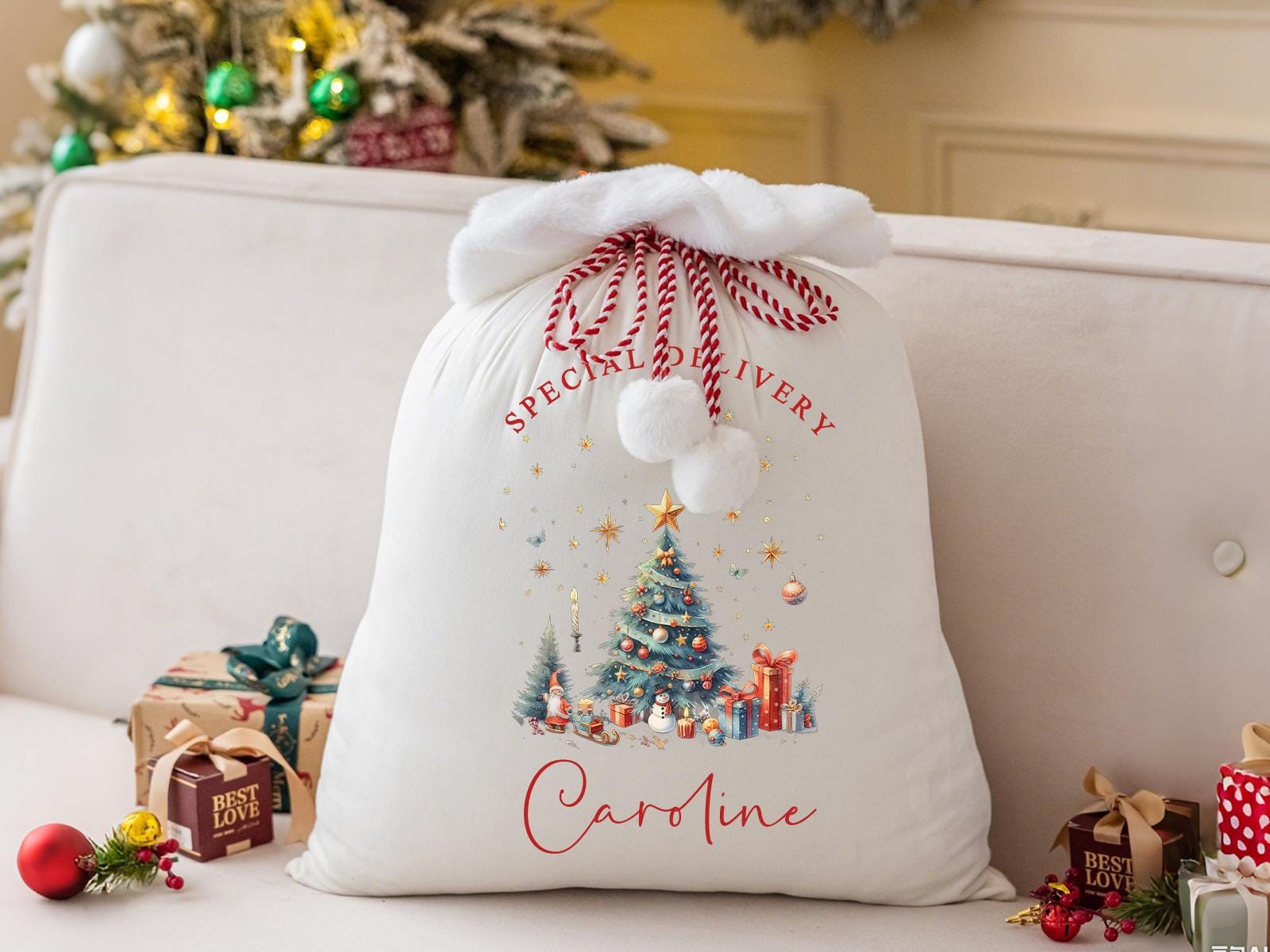 Personalized Large Santa Sack,Custom Name Christmas Gift Bag,Velvet Stocking Sack,Custom Xmas Toy Bag,Christmas Bag,Holiday Gift Bag,Xmas.