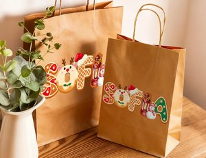 Christmas Name Kraft Paper Bags, Personalized Christmas Gift Bag, Xmas Party Favor Bags, Holiday Tote Paper Bags, Xmas Gift Wrapping Bags