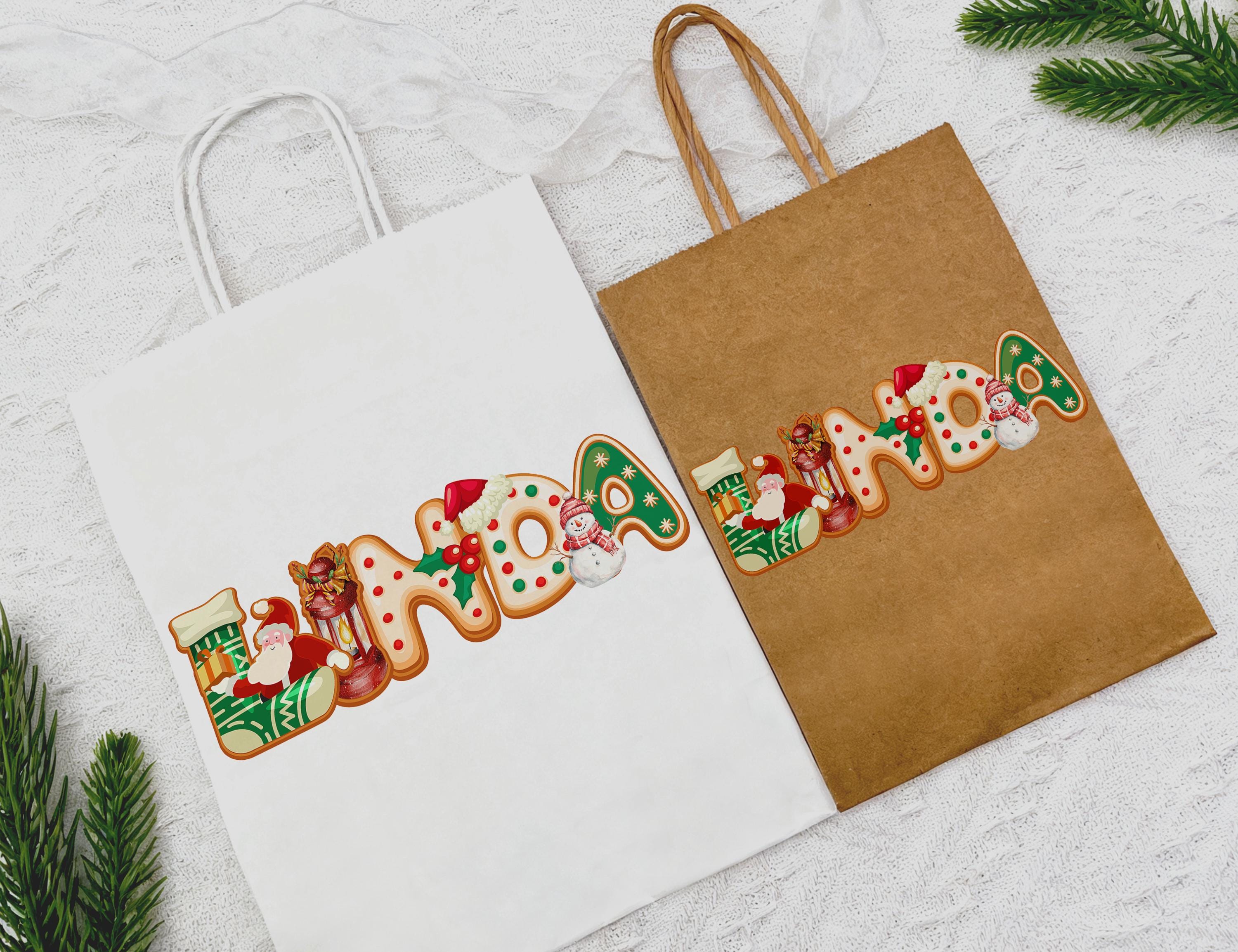 Christmas Name Kraft Paper Bags, Personalized Christmas Gift Bag, Xmas Party Favor Bags, Holiday Tote Paper Bags, Xmas Gift Wrapping Bags