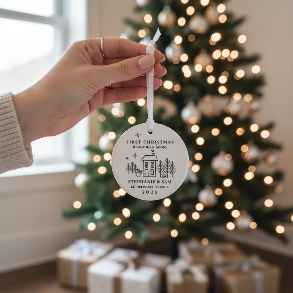 First Christmas in New Home | Personalised First Home Hanging Xmas Ornament | Tree Decoration