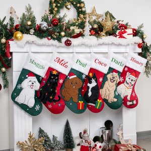 Christmas Stockings Personalized Velvet Pet Stockings with Name Embroidered Holiday Cat Stockings Dog Family Stockings Christmas Decoration