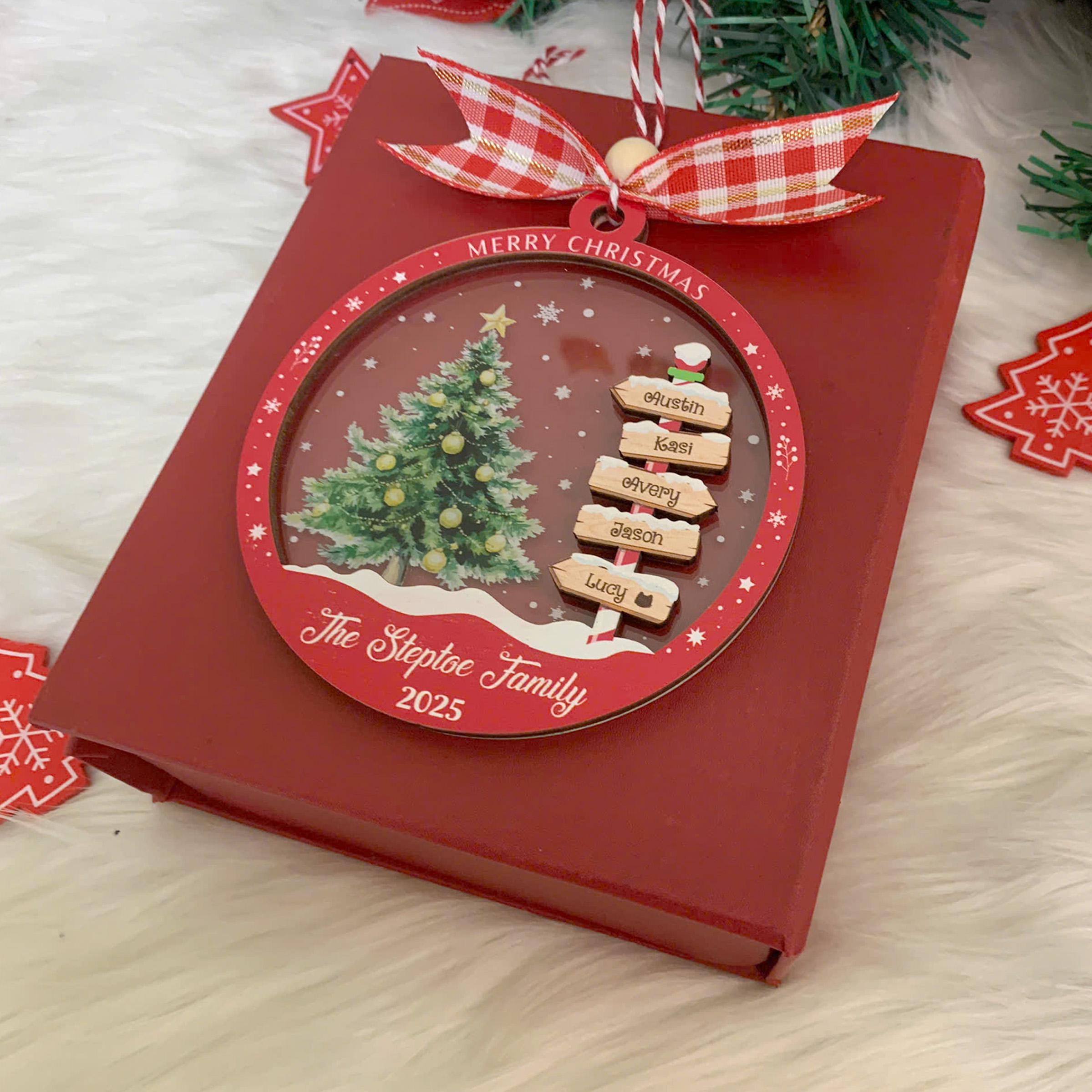 Personalized 2025 Family Christmas Tree Ornament, Custom Wooden Family Christmas Ornament, Engraved Ornament, Christmas Holiday Ornament