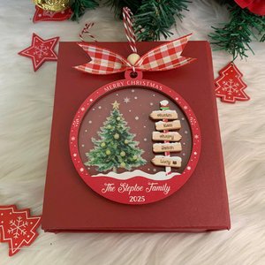 Personalized 2025 Family Christmas Tree Ornament, Custom Wooden Family Christmas Ornament, Engraved Ornament, Christmas Holiday Ornament