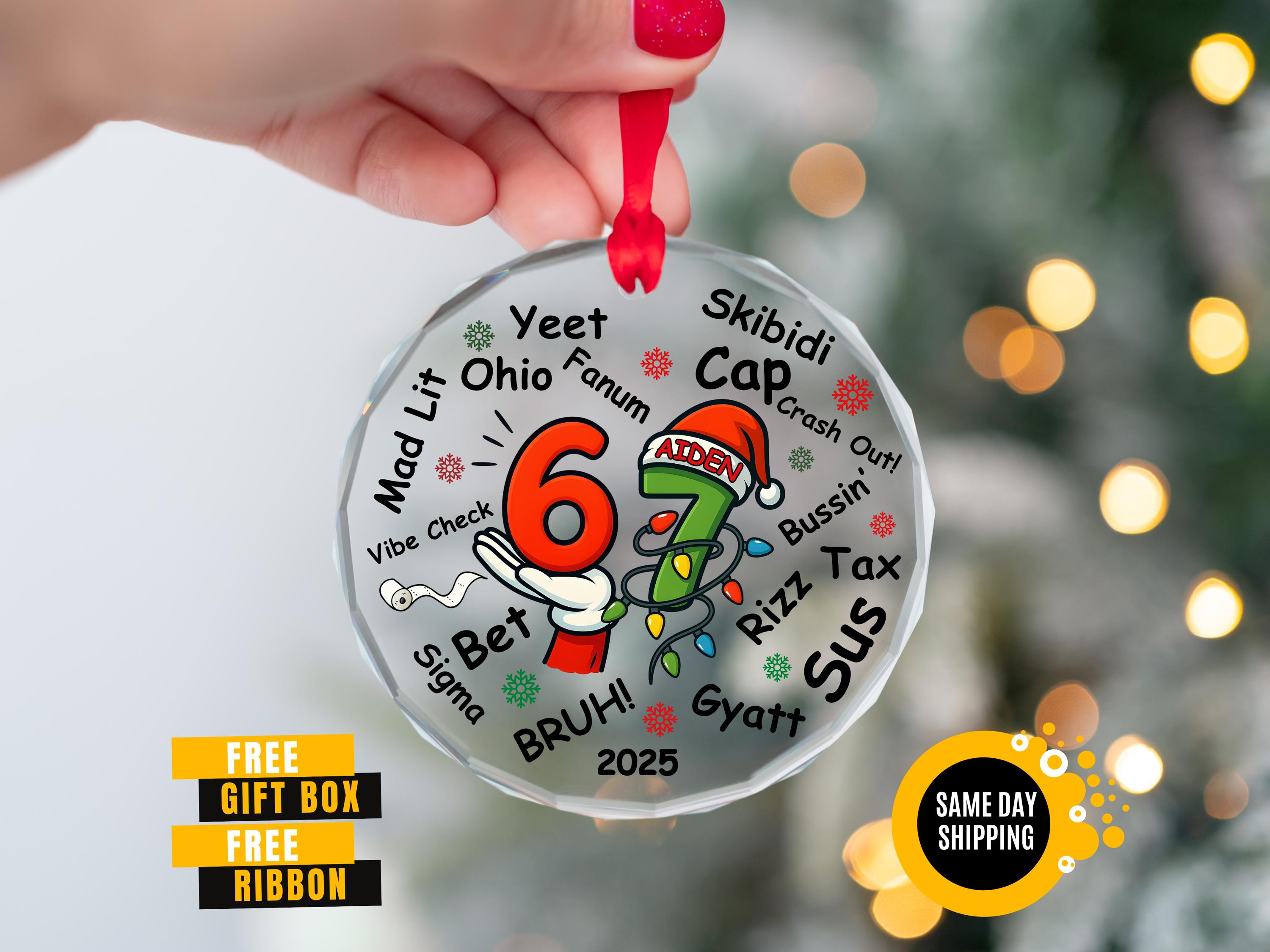 Custom Six Seven Ornament, Gen Z Slang Teen Keepsake, Funny Teenager Ornament, 67 Six Seven Meme Ornament