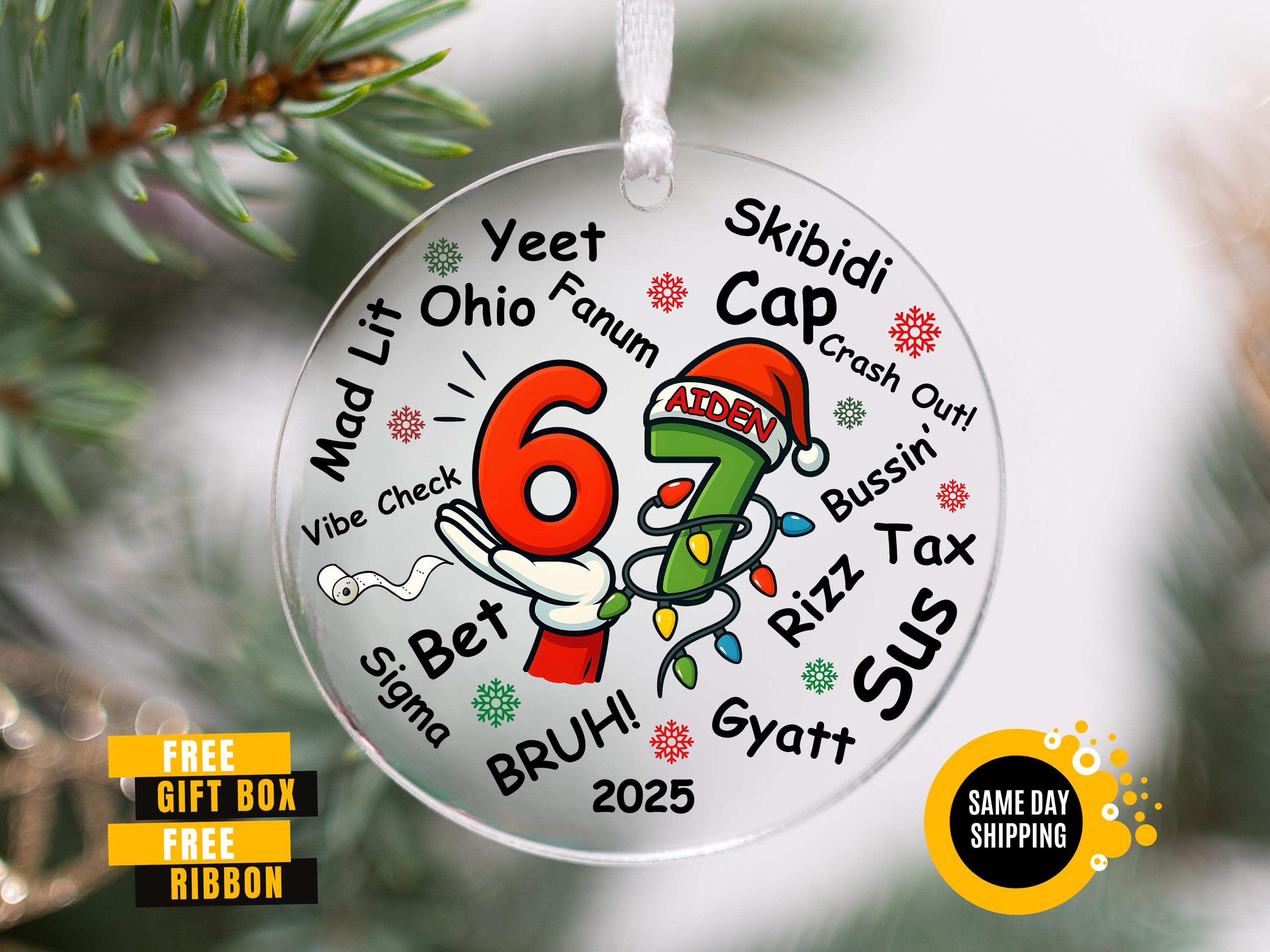 Custom Six Seven Ornament, Gen Z Slang Teen Keepsake, Funny Teenager Ornament, 67 Six Seven Meme Ornament