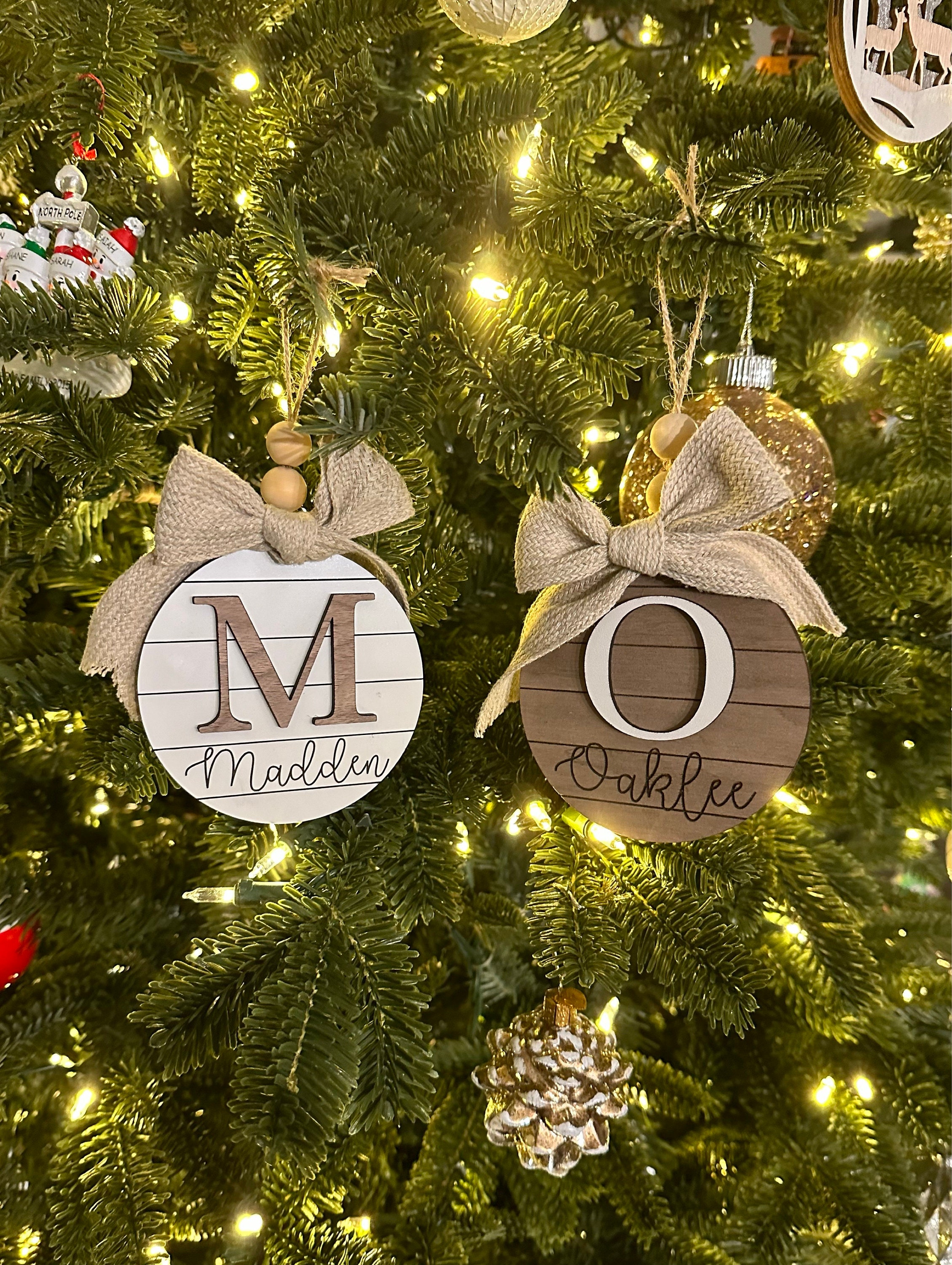 Personalized Family Name Christmas Ornament: Shiplap Farmhouse Decor