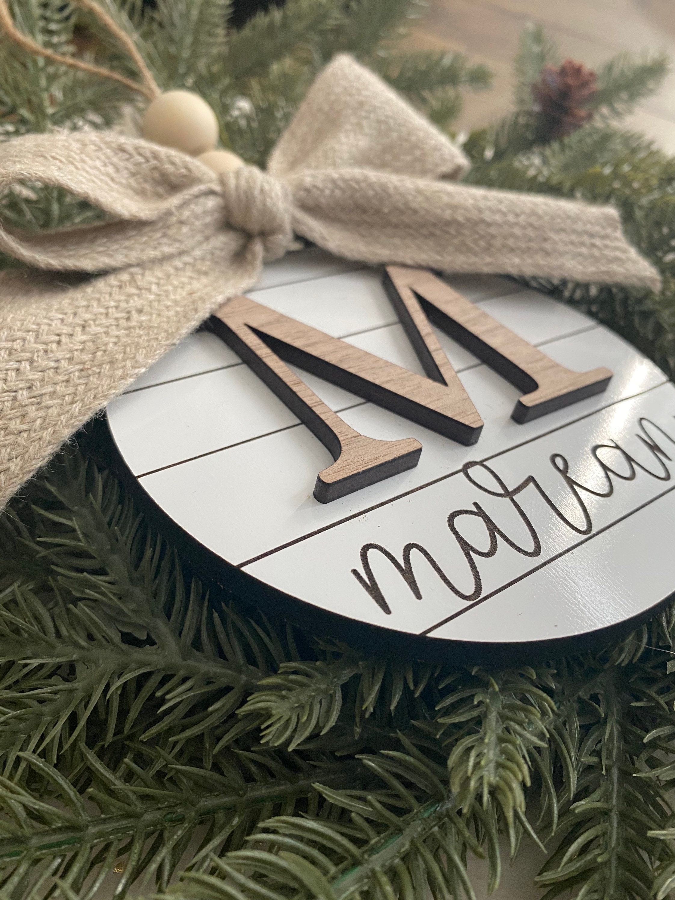 Personalized Family Name Christmas Ornament: Shiplap Farmhouse Decor
