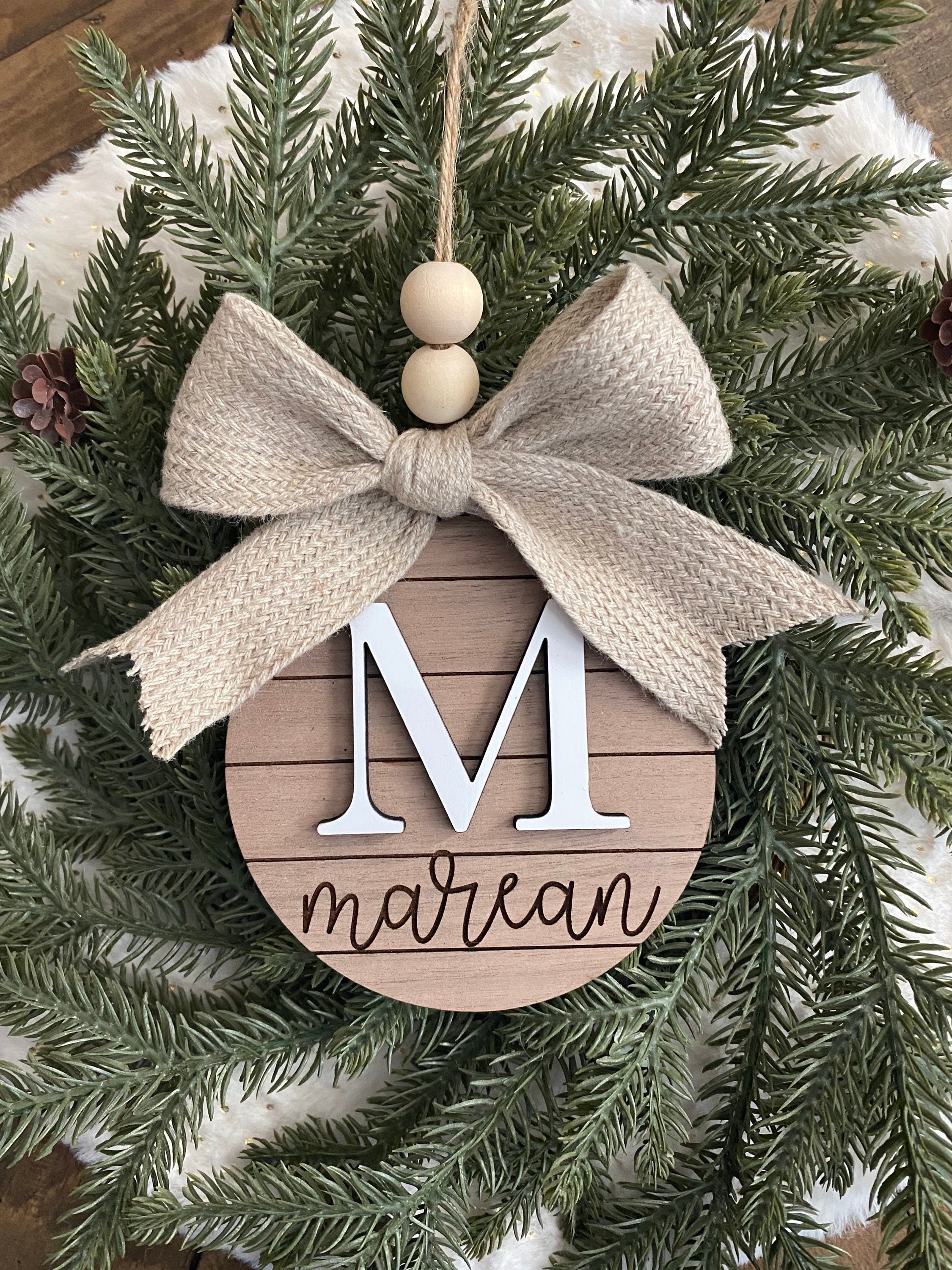 Personalized Family Name Christmas Ornament: Shiplap Farmhouse Decor