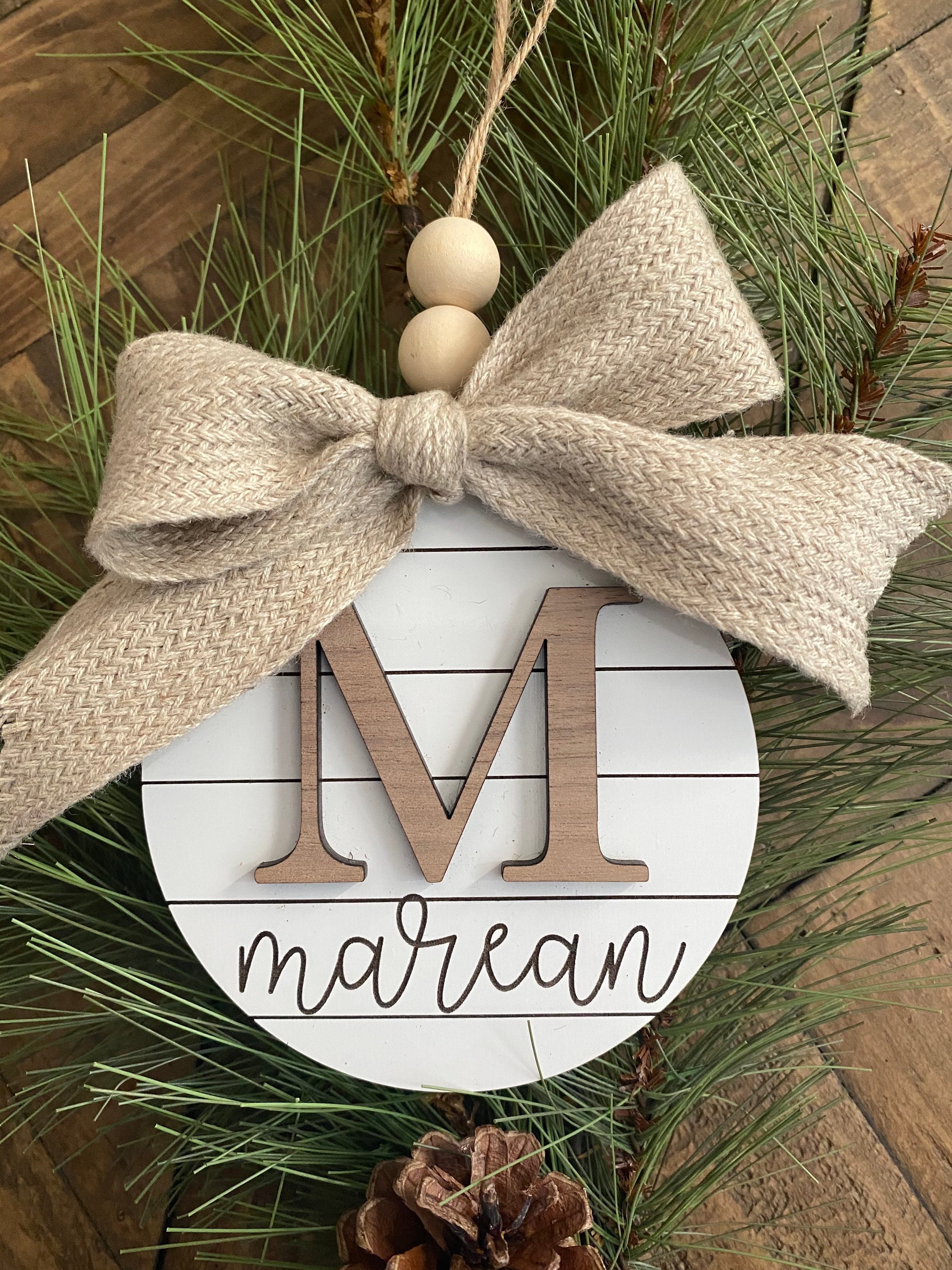 Personalized Family Name Christmas Ornament: Shiplap Farmhouse Decor