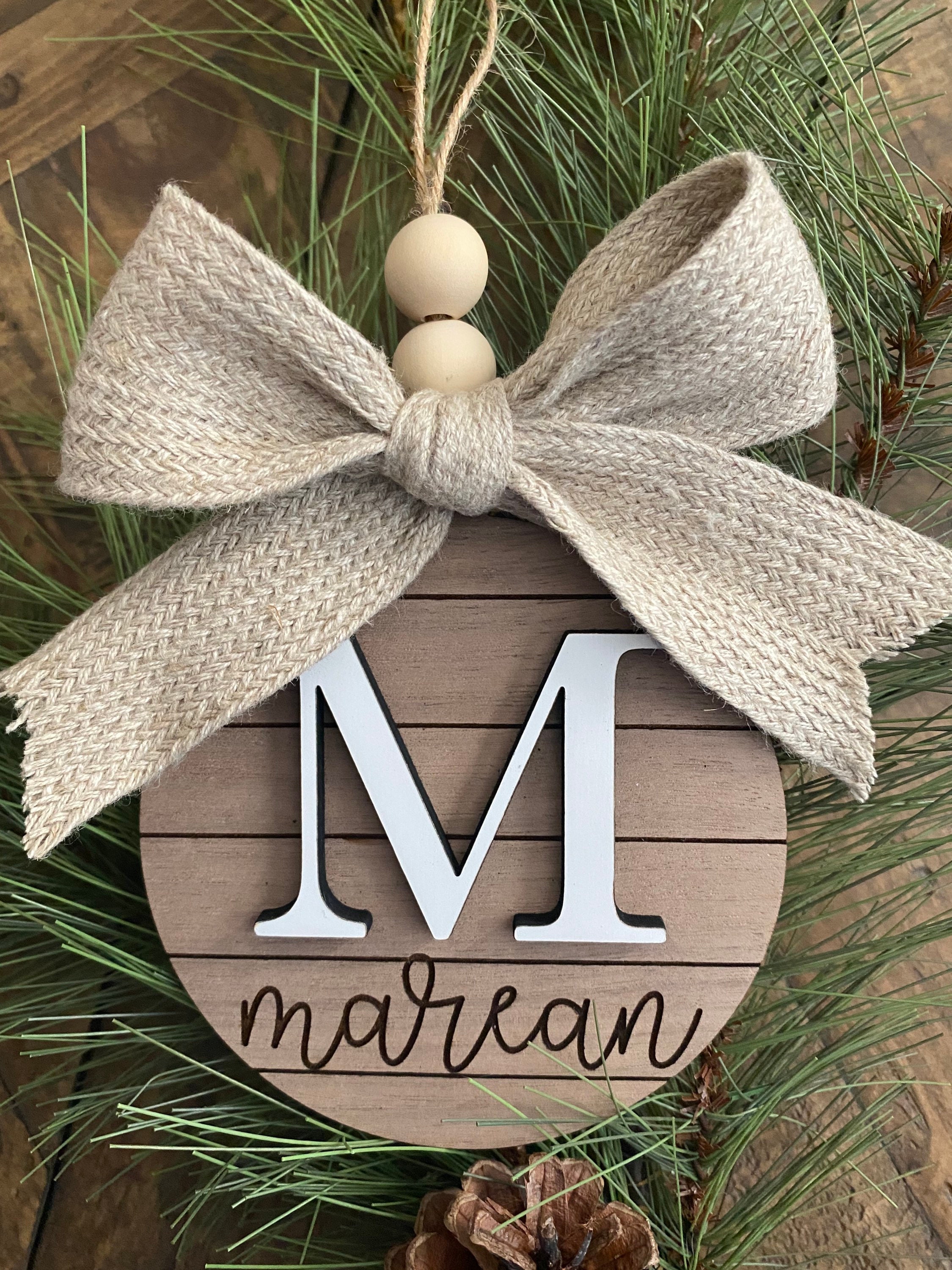 Personalized Family Name Christmas Ornament: Shiplap Farmhouse Decor