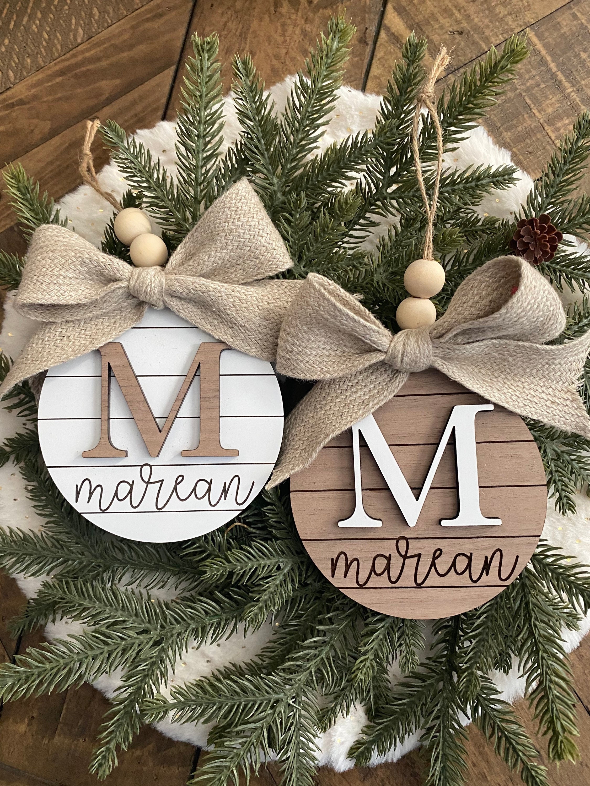 Personalized Family Name Christmas Ornament: Shiplap Farmhouse Decor
