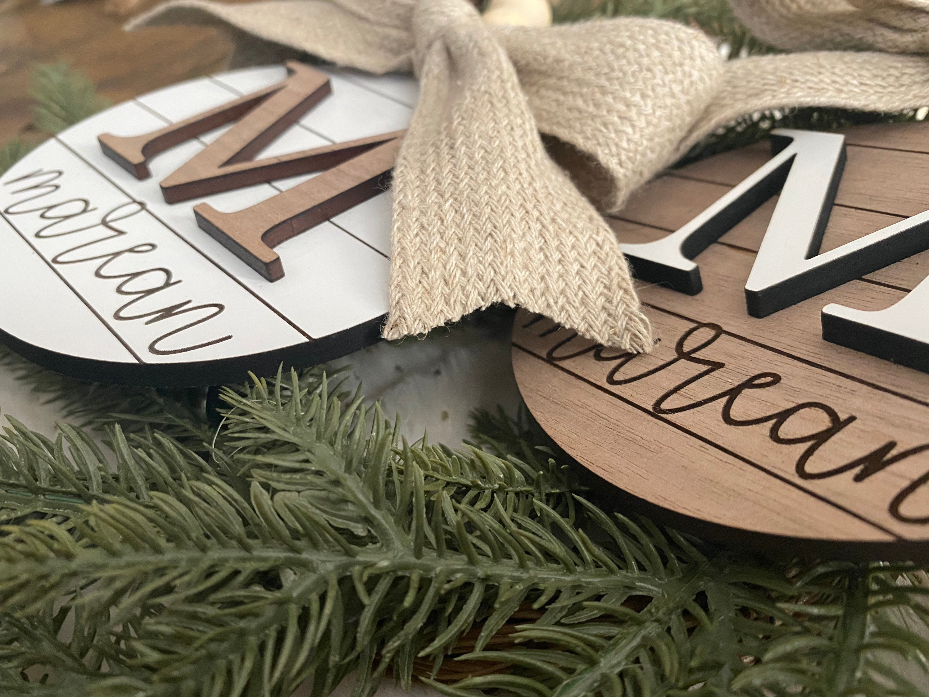 Personalized Family Name Christmas Ornament: Shiplap Farmhouse Decor