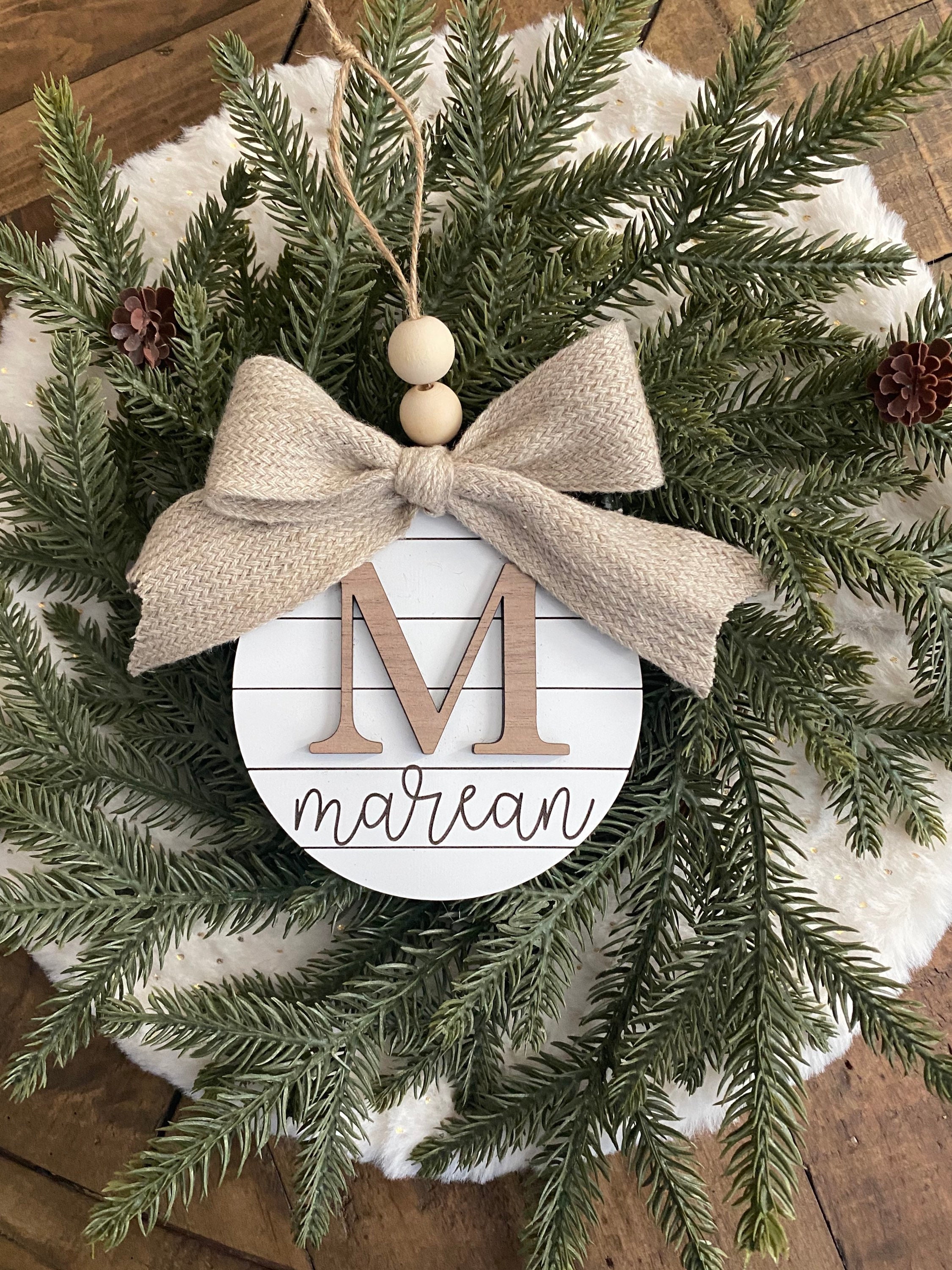 Personalized Family Name Christmas Ornament: Shiplap Farmhouse Decor