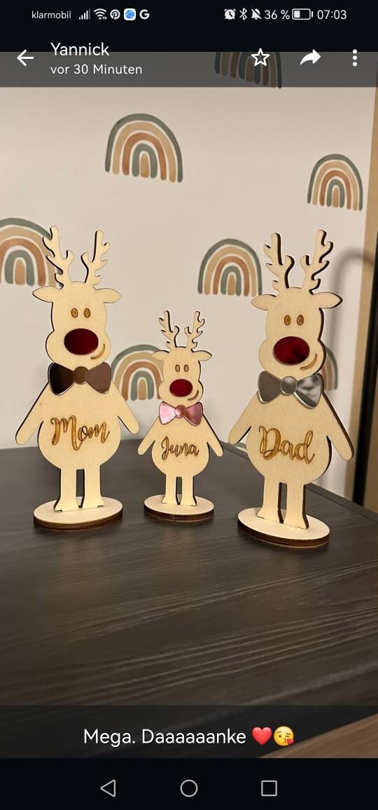 Personalized Wooden Reindeer Table Décor – Christmas Centerpiece – Holiday Home Accent – Family Name Gift – Standing Winter Decoration