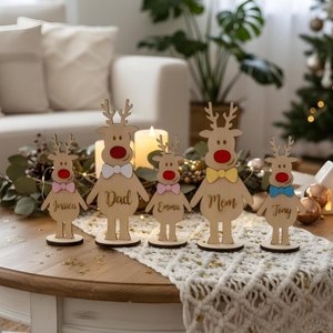 Personalized Wooden Reindeer Table Décor – Christmas Centerpiece – Holiday Home Accent – Family Name Gift – Standing Winter Decoration