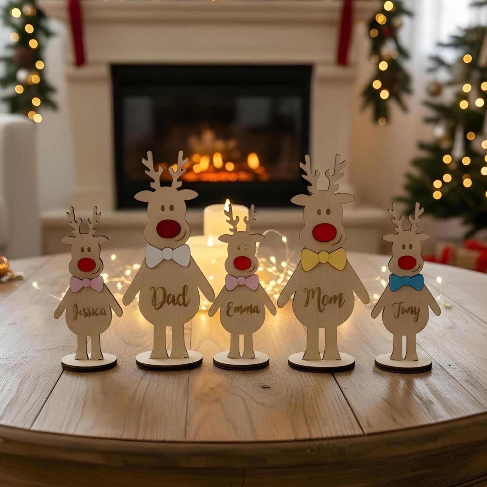 Personalized Wooden Reindeer Table Décor – Christmas Centerpiece – Holiday Home Accent – Family Name Gift – Standing Winter Decoration