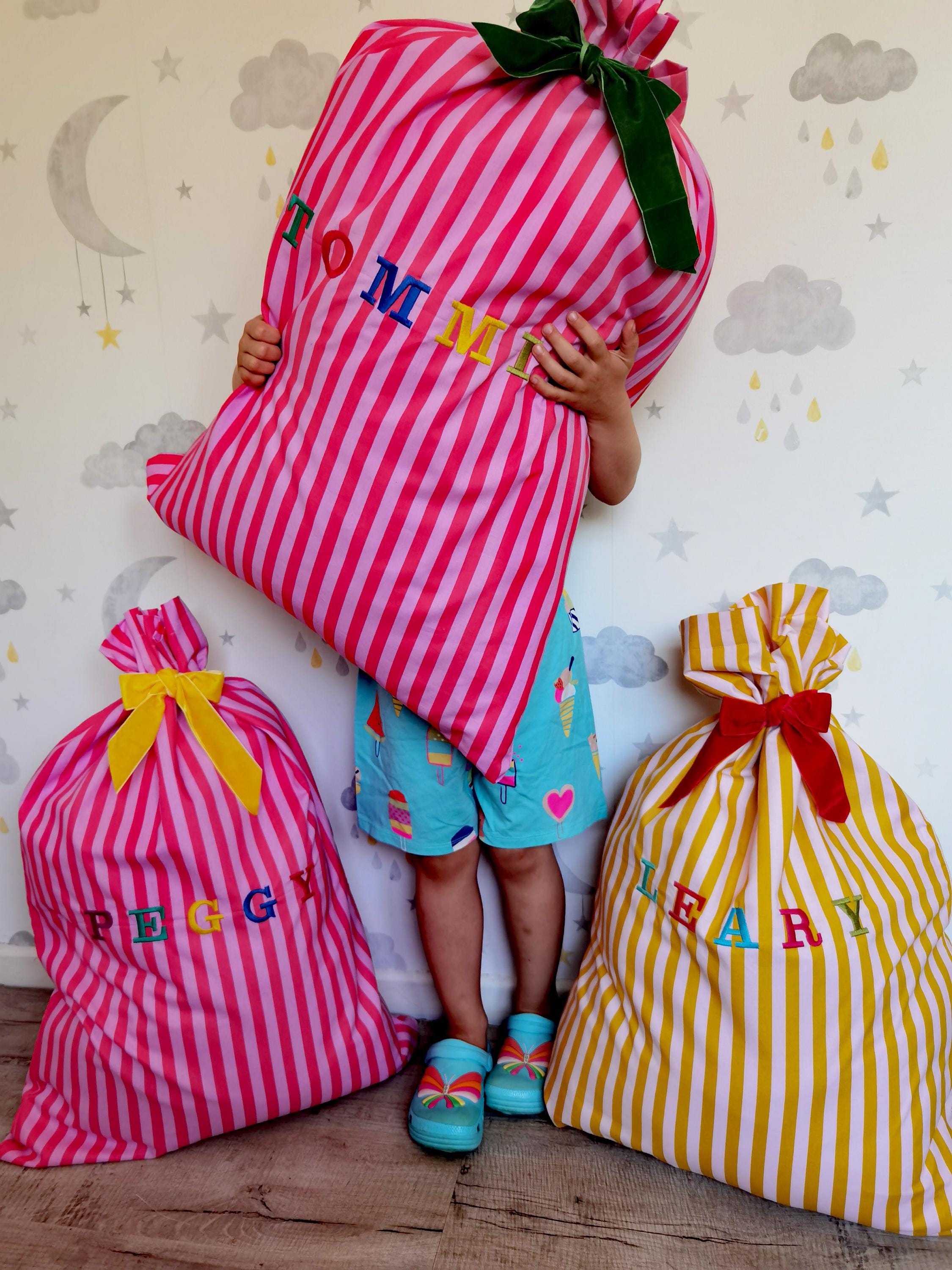 Luxury striped Christmas sack, personalised Santa sack, custom Christmas eve bag, reusable Santa sack, Christmas decor, Christmas wrap