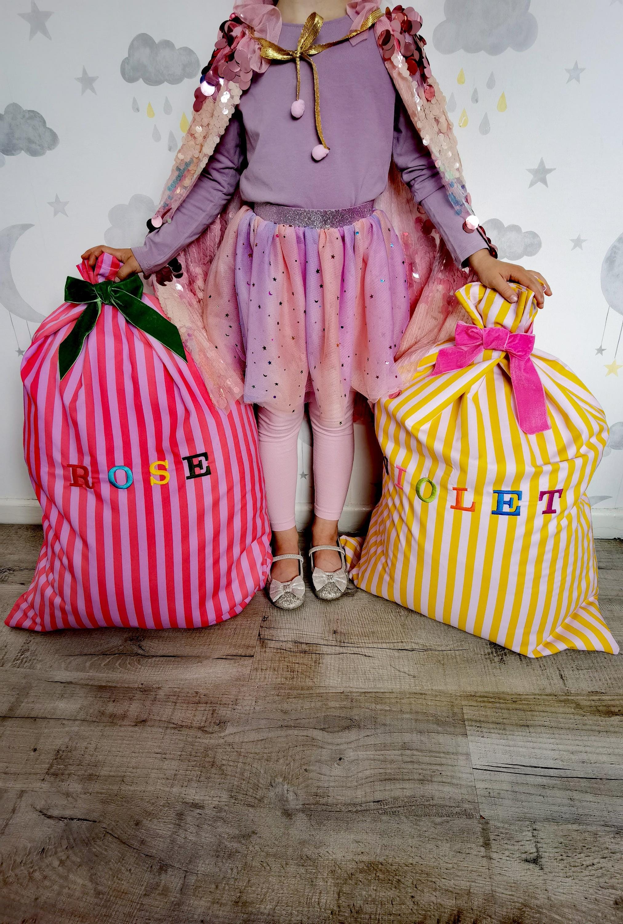 Luxury striped Christmas sack, personalised Santa sack, custom Christmas eve bag, reusable Santa sack, Christmas decor, Christmas wrap