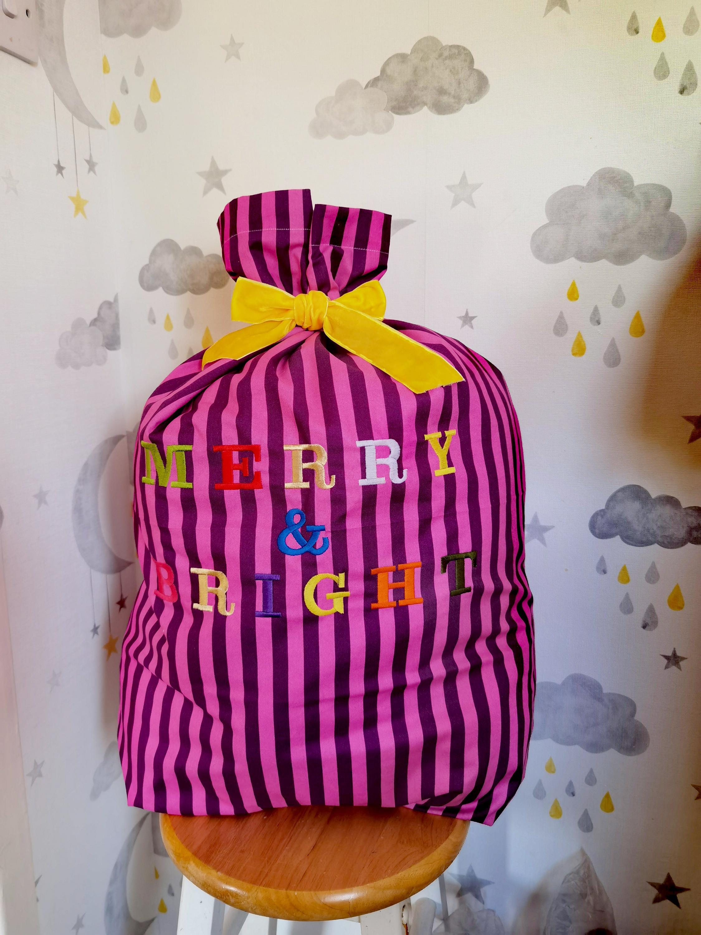 Luxury striped Christmas sack, personalised Santa sack, custom Christmas eve bag, reusable Santa sack, Christmas decor, Christmas wrap