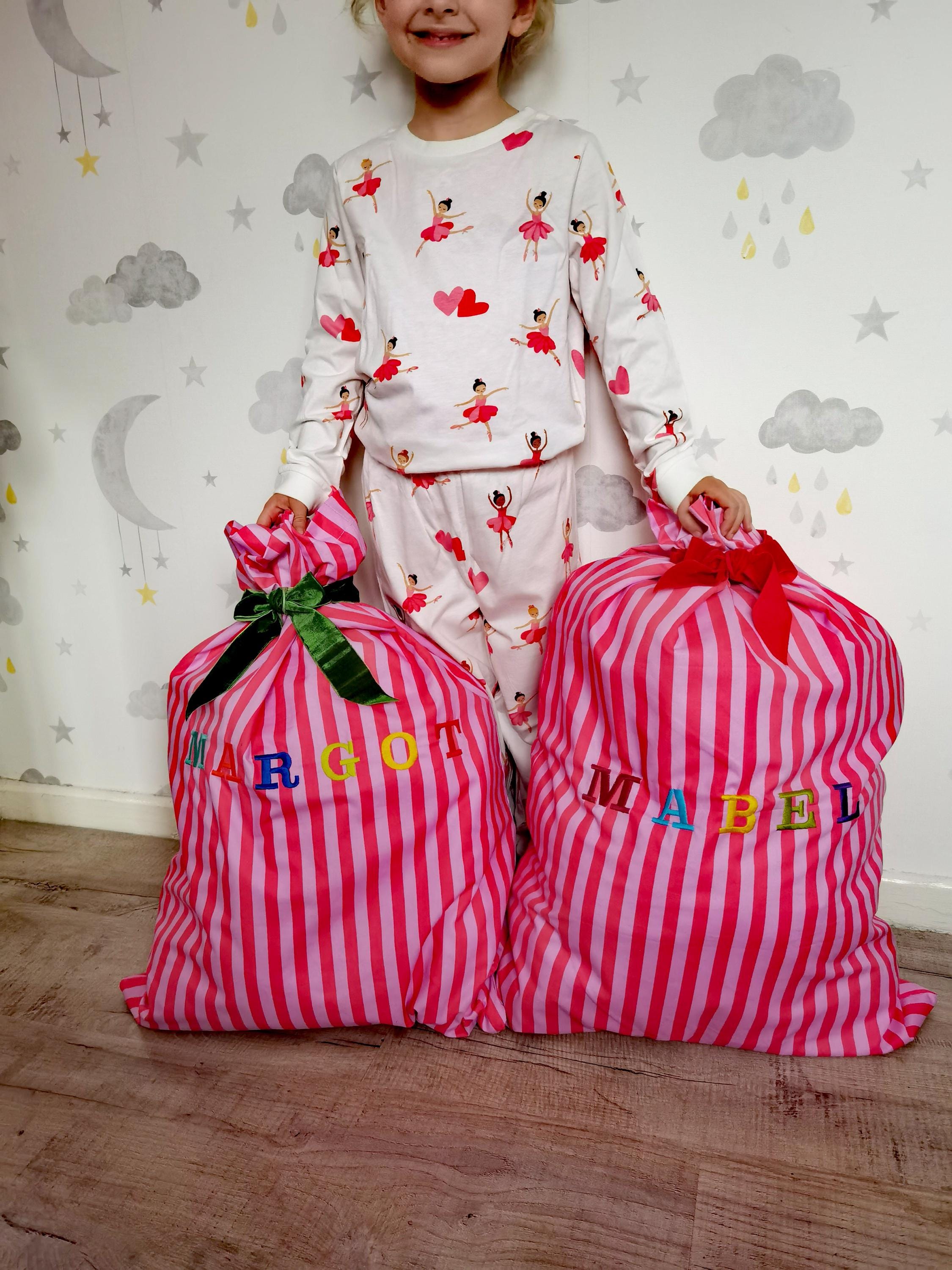 Luxury striped Christmas sack, personalised Santa sack, custom Christmas eve bag, reusable Santa sack, Christmas decor, Christmas wrap