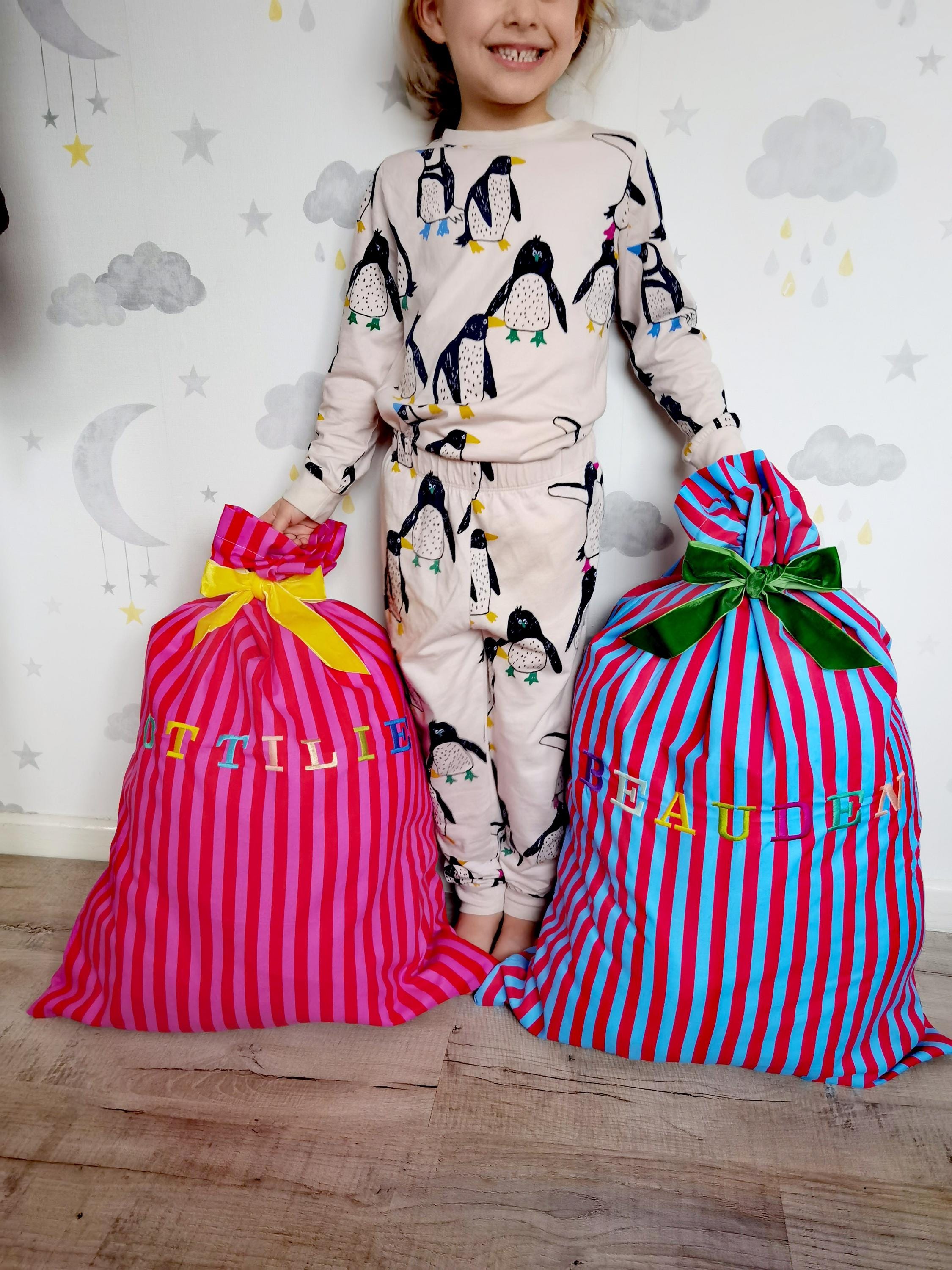 Luxury striped Christmas sack, personalised Santa sack, custom Christmas eve bag, reusable Santa sack, Christmas decor, Christmas wrap