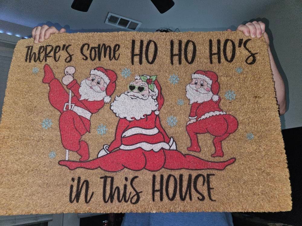 Funny Christmas Doormat, Funny Doormat, Christmas Door Mat, Funny Welcome Mat, There's Some Ho Ho Ho's in This House, Funny Door Mat, Santa
