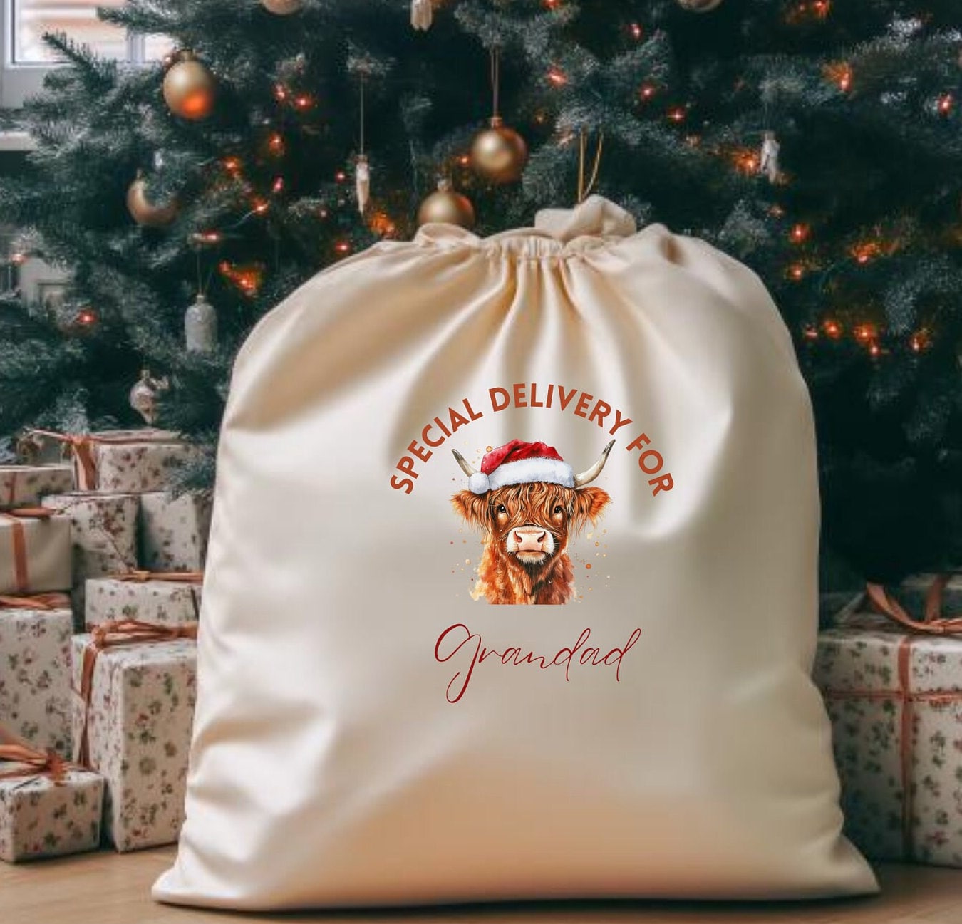 Personalised Highland Cow Christmas Stocking Decorations. Cute Christmas Stockings For Her, Him and Family decor Gifts